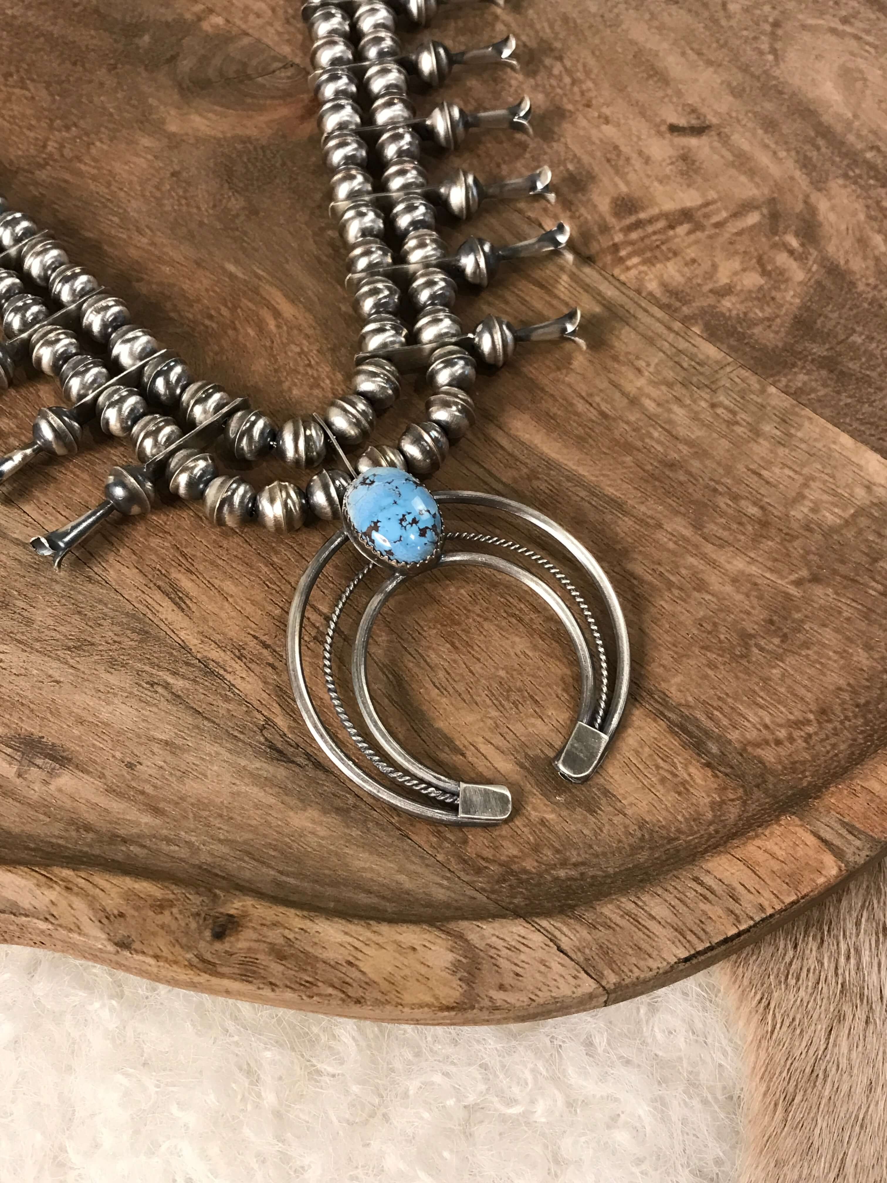 The Silverton Squash Blossom Necklace Set-Necklaces-Calli Co., Turquoise and Silver Jewelry, Native American Handmade, Zuni Tribe, Navajo Tribe, Brock Texas