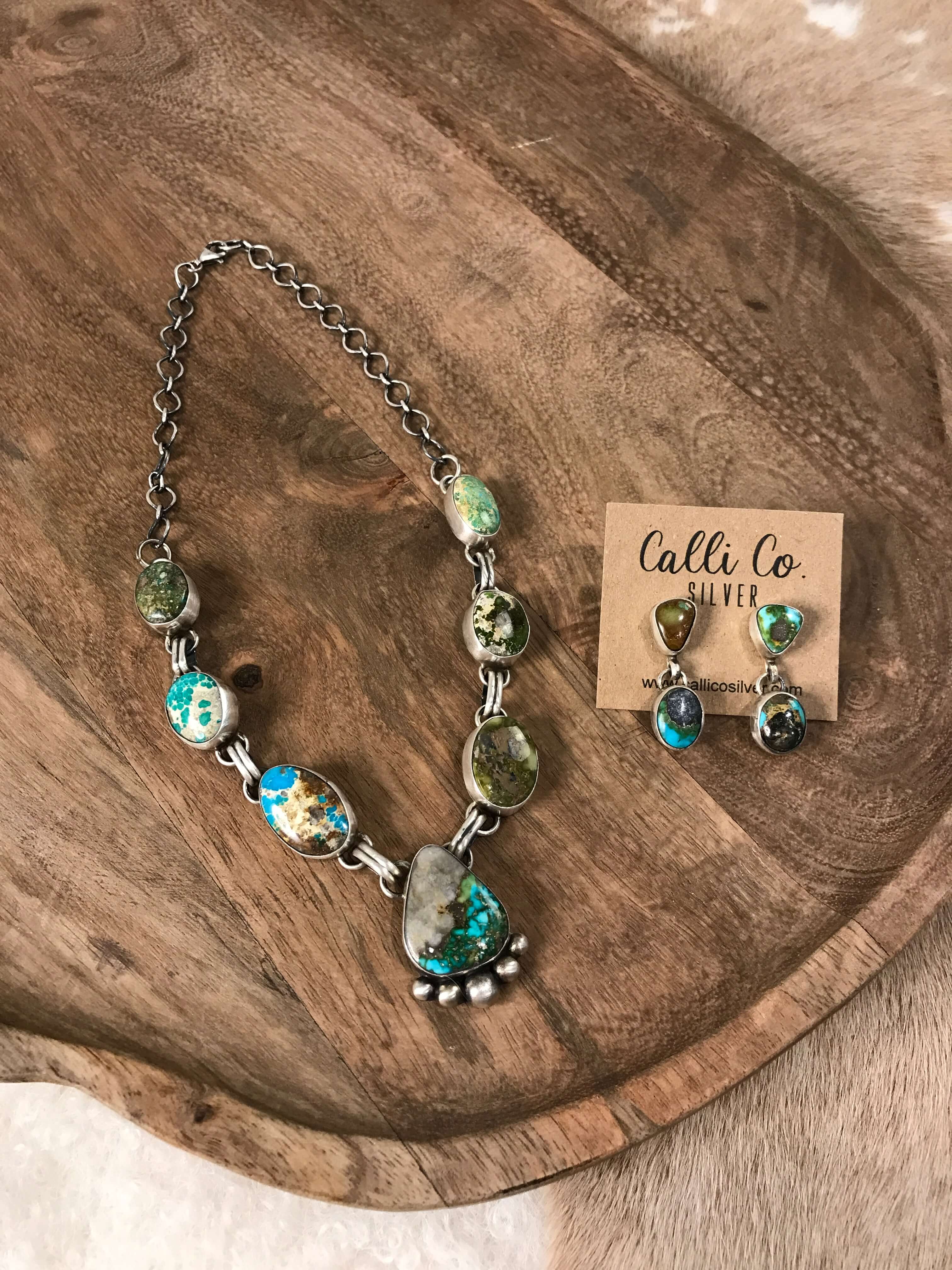 The Wallen Turquoise Statement Necklace Set-Necklaces-Calli Co., Turquoise and Silver Jewelry, Native American Handmade, Zuni Tribe, Navajo Tribe, Brock Texas
