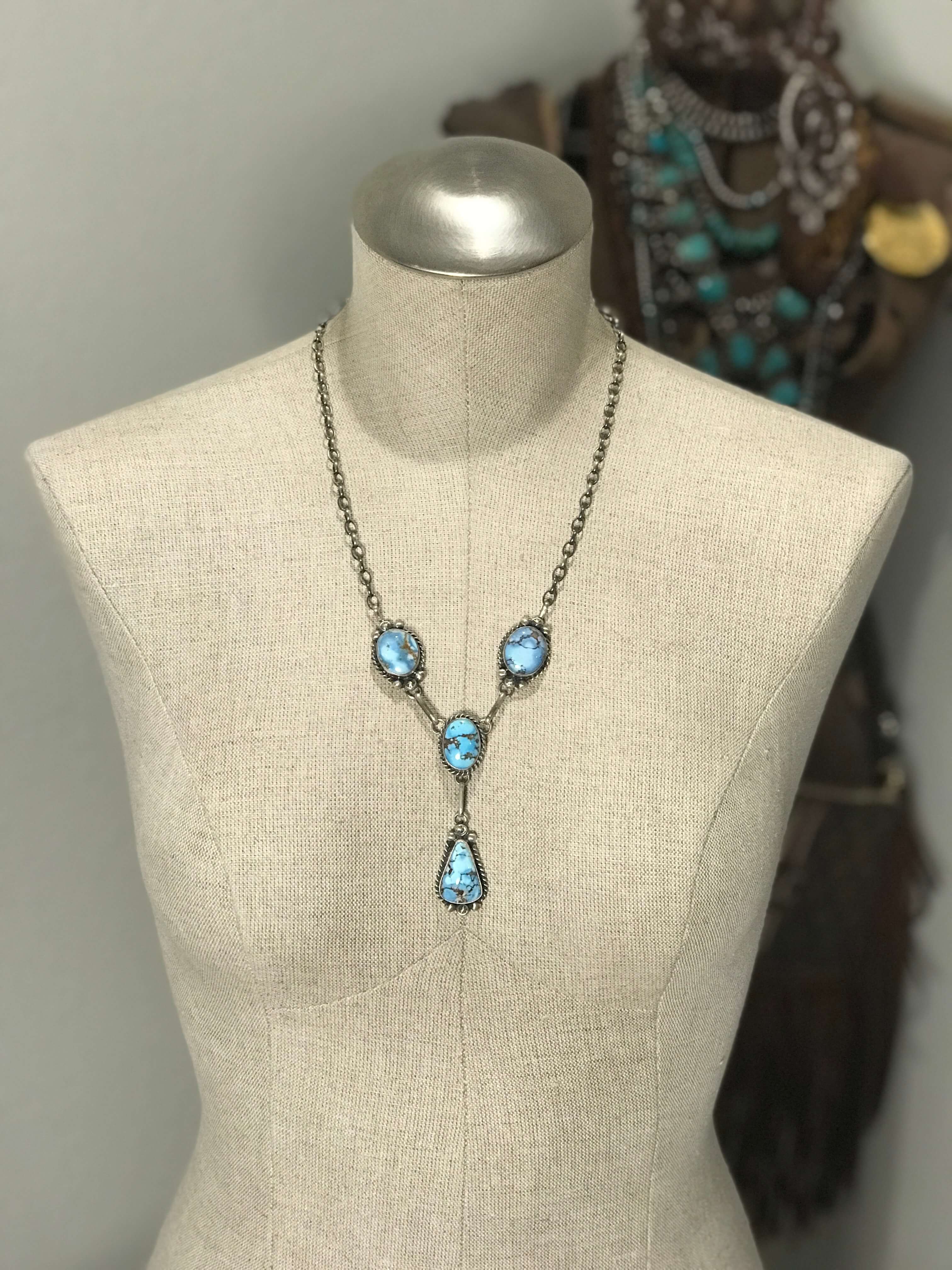 The Dolliver Golden Hills Lariat-Necklaces-Calli Co., Turquoise and Silver Jewelry, Native American Handmade, Zuni Tribe, Navajo Tribe, Brock Texas