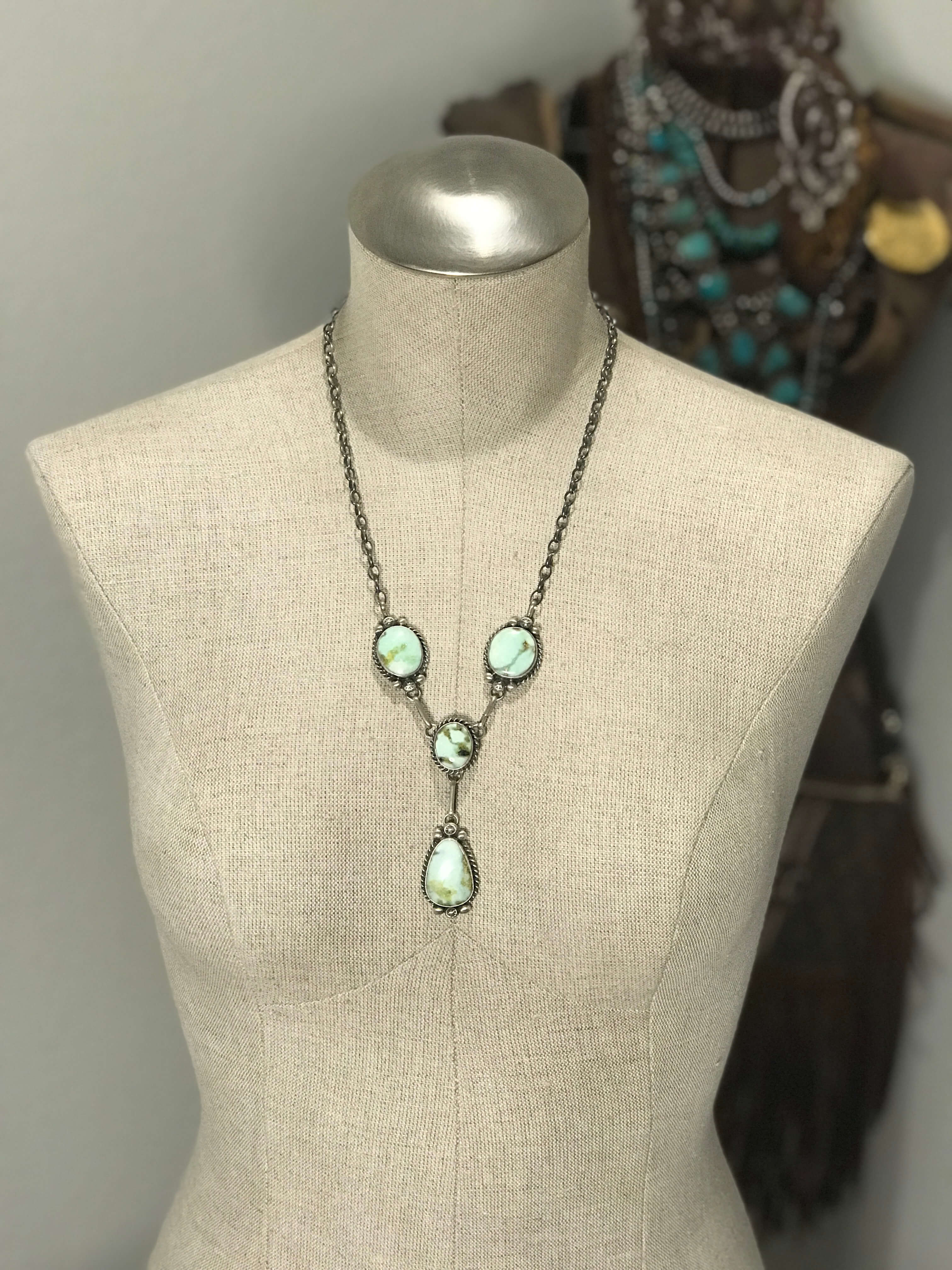 The Vestal Palomino Lariat Necklace Set-Necklaces-Calli Co., Turquoise and Silver Jewelry, Native American Handmade, Zuni Tribe, Navajo Tribe, Brock Texas