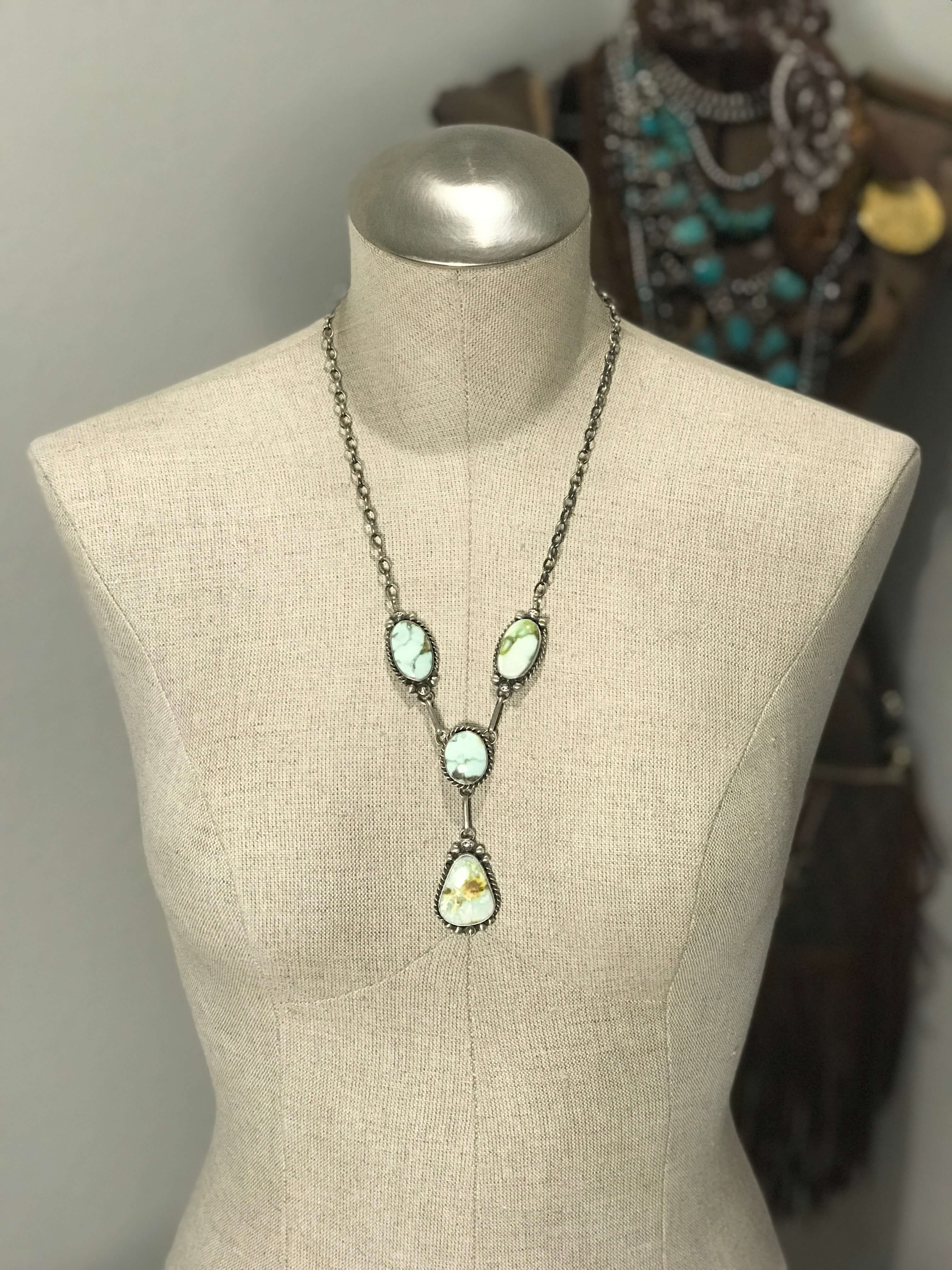 The Vamo Palomino Lariat Necklace Set-Necklaces-Calli Co., Turquoise and Silver Jewelry, Native American Handmade, Zuni Tribe, Navajo Tribe, Brock Texas