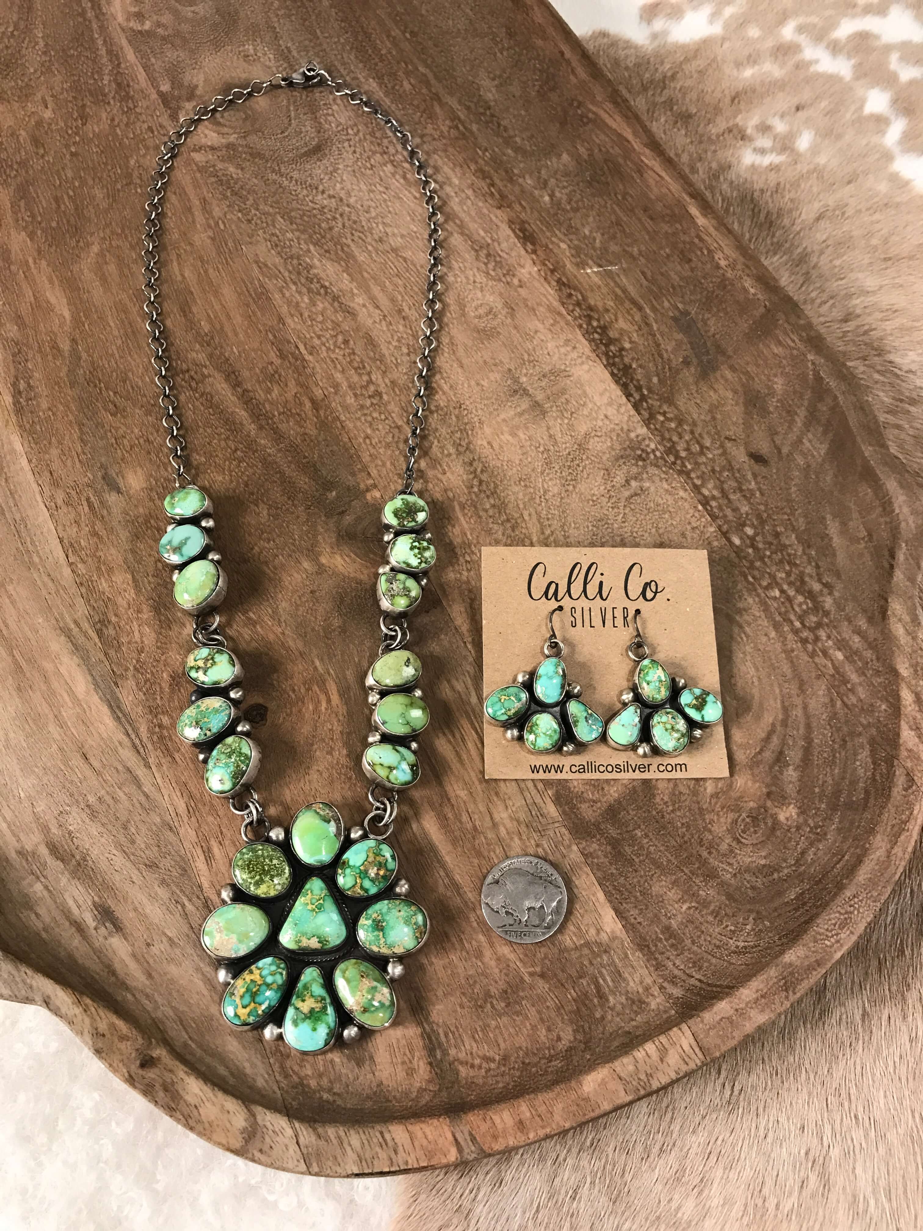 The Kingstown Turquoise Statement Necklace Set-Necklaces-Calli Co., Turquoise and Silver Jewelry, Native American Handmade, Zuni Tribe, Navajo Tribe, Brock Texas