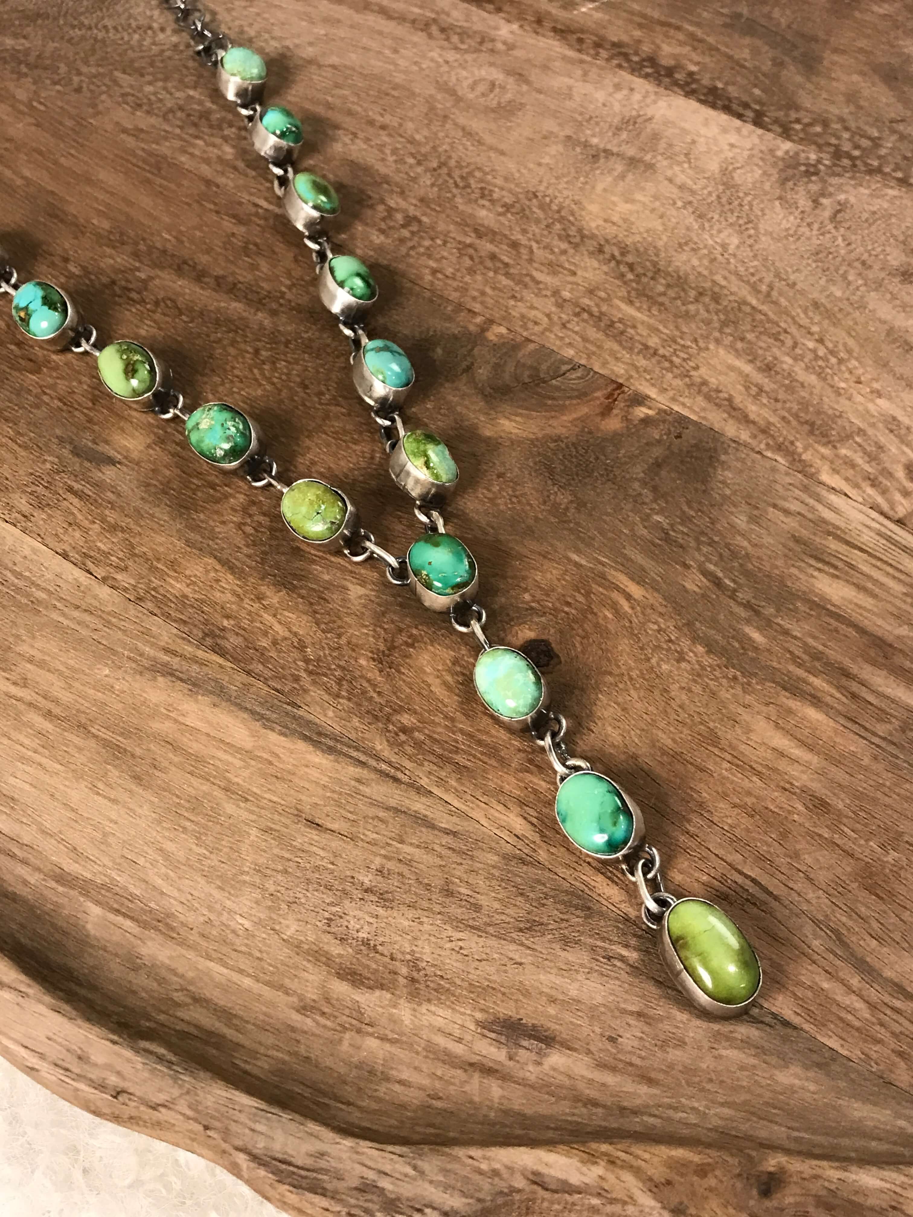 The Kallen Turquoise Lariat Necklace Set-Necklaces-Calli Co., Turquoise and Silver Jewelry, Native American Handmade, Zuni Tribe, Navajo Tribe, Brock Texas