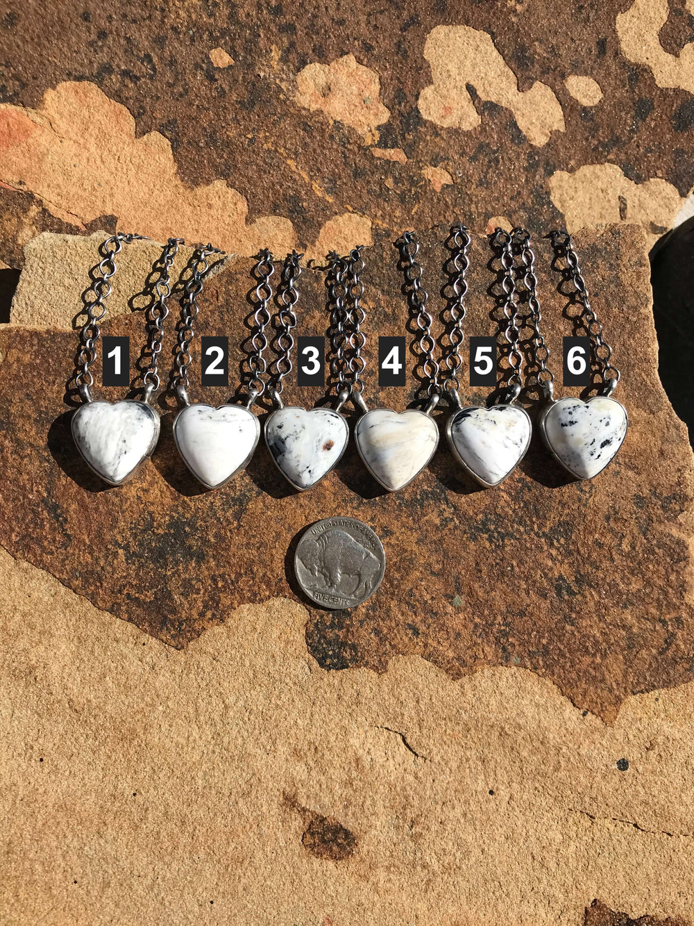 The Grande White Buffalo Heart Necklaces-Necklaces-Calli Co., Turquoise and Silver Jewelry, Native American Handmade, Zuni Tribe, Navajo Tribe, Brock Texas