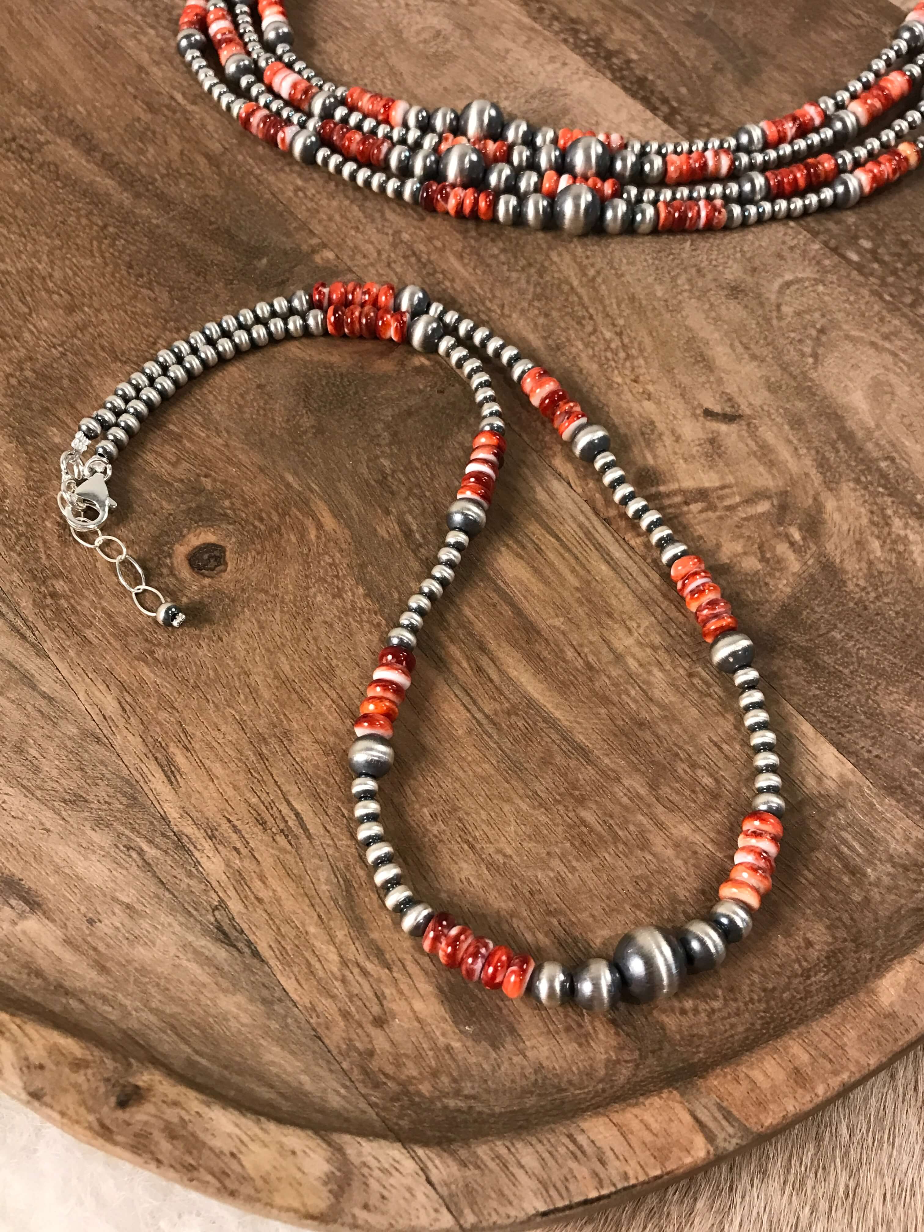 The Milly Necklace in Red Spiny Oyster-Necklaces-Calli Co., Turquoise and Silver Jewelry, Native American Handmade, Zuni Tribe, Navajo Tribe, Brock Texas