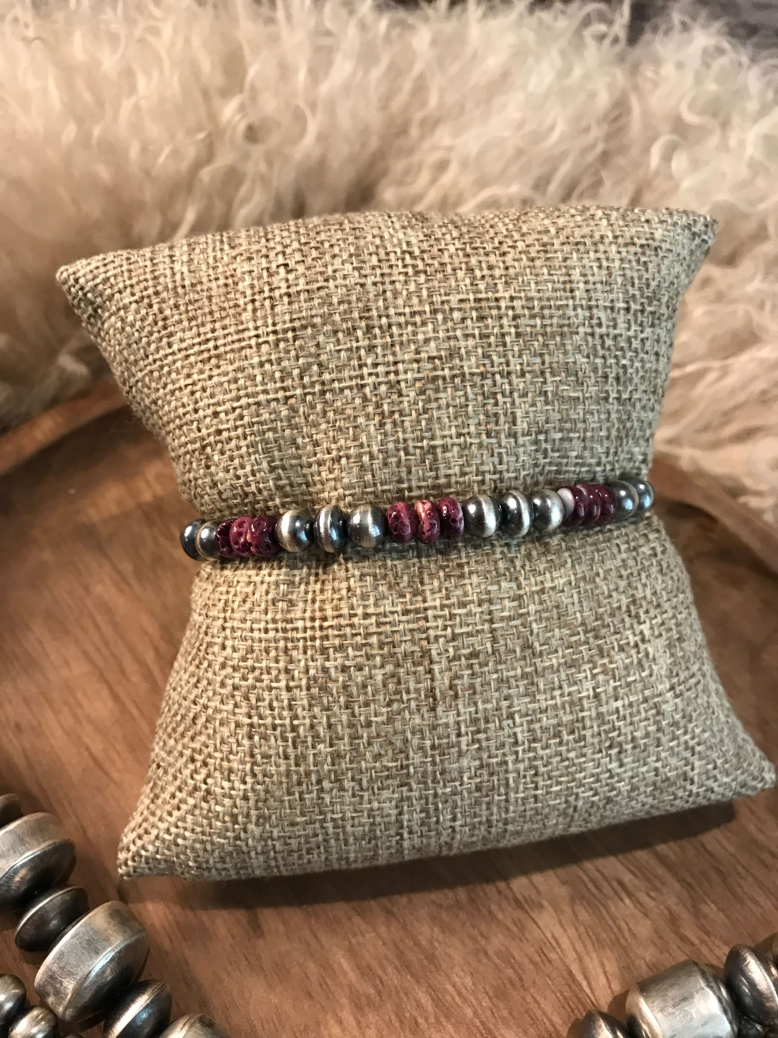 The Tenaha Stretch Bracelet in Purple Spiny-Bracelets & Cuffs-Calli Co., Turquoise and Silver Jewelry, Native American Handmade, Zuni Tribe, Navajo Tribe, Brock Texas