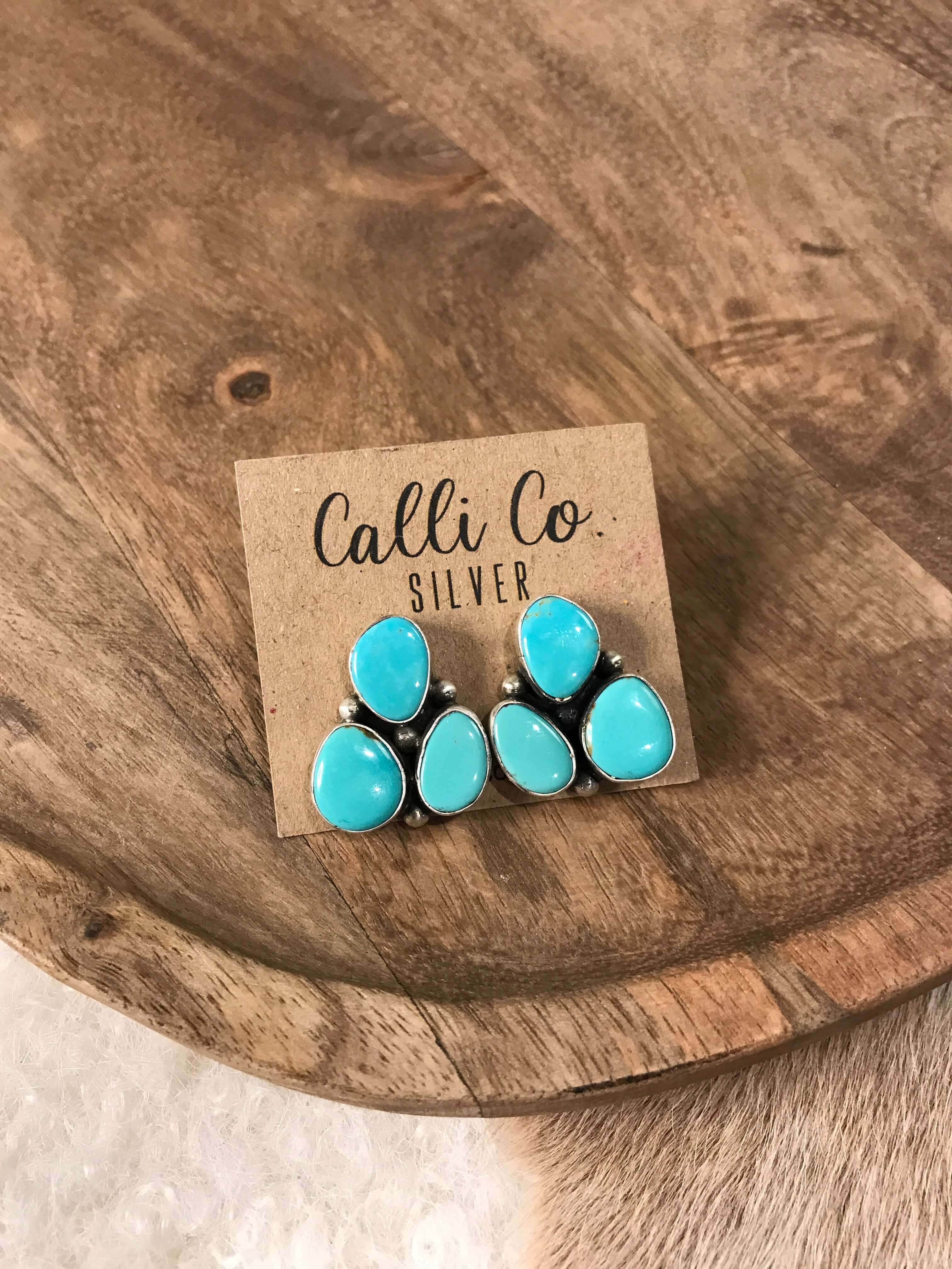 The Tempe Cluster Earrings, 13-Earrings-Calli Co., Turquoise and Silver Jewelry, Native American Handmade, Zuni Tribe, Navajo Tribe, Brock Texas
