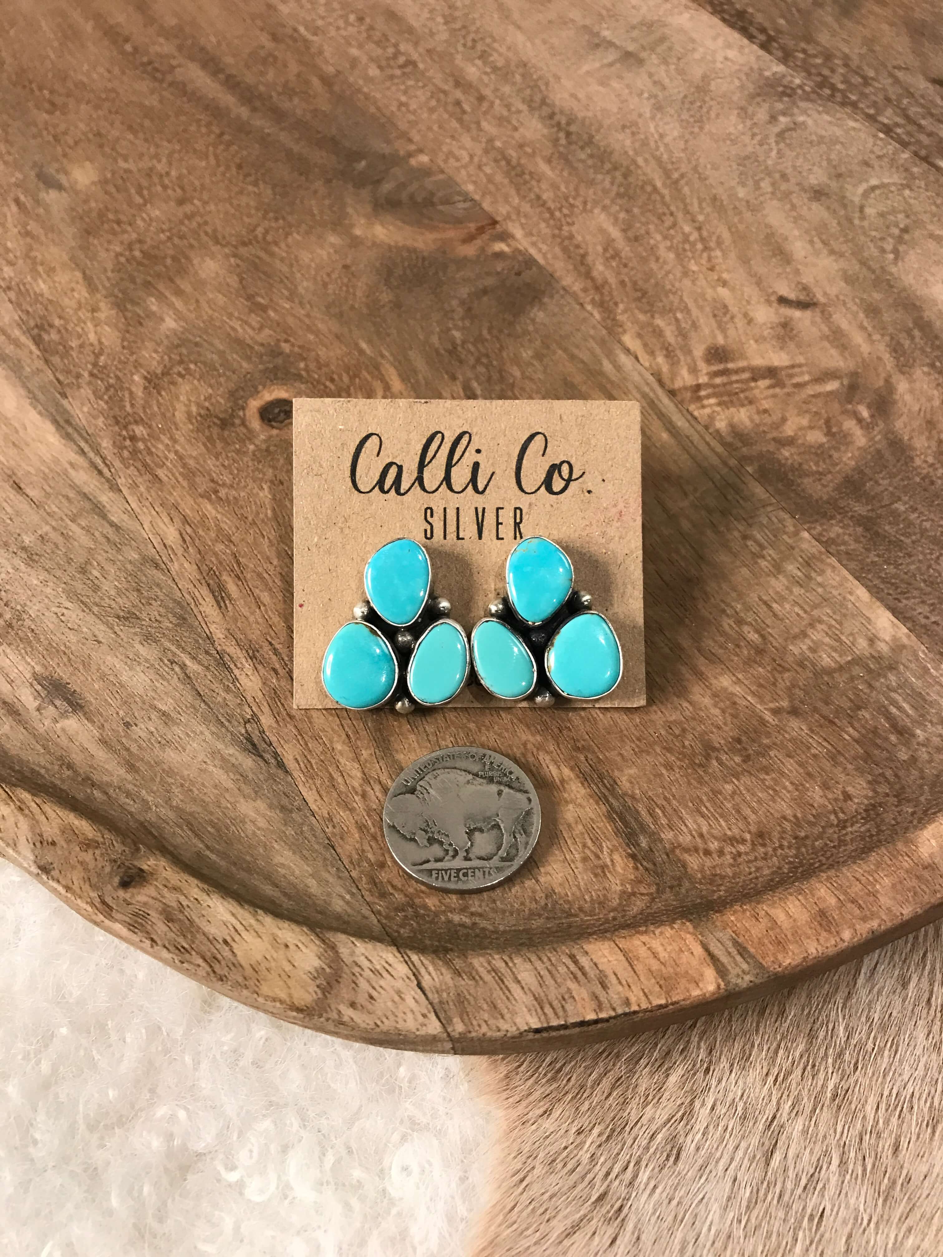 The Tempe Cluster Earrings, 13-Earrings-Calli Co., Turquoise and Silver Jewelry, Native American Handmade, Zuni Tribe, Navajo Tribe, Brock Texas