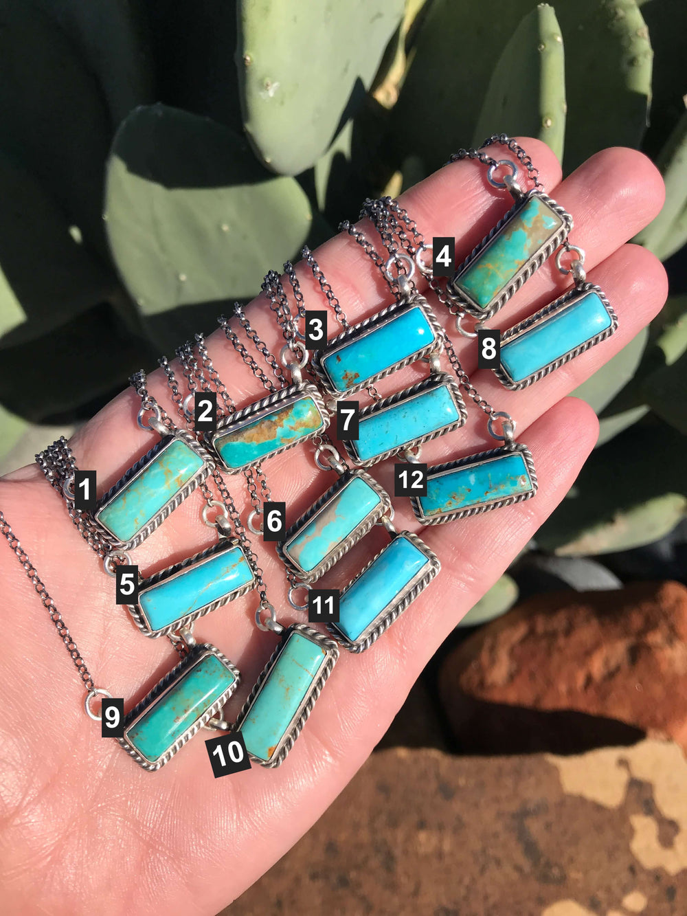The Little Chief Turquoise Bar Necklaces-Necklaces-Calli Co., Turquoise and Silver Jewelry, Native American Handmade, Zuni Tribe, Navajo Tribe, Brock Texas