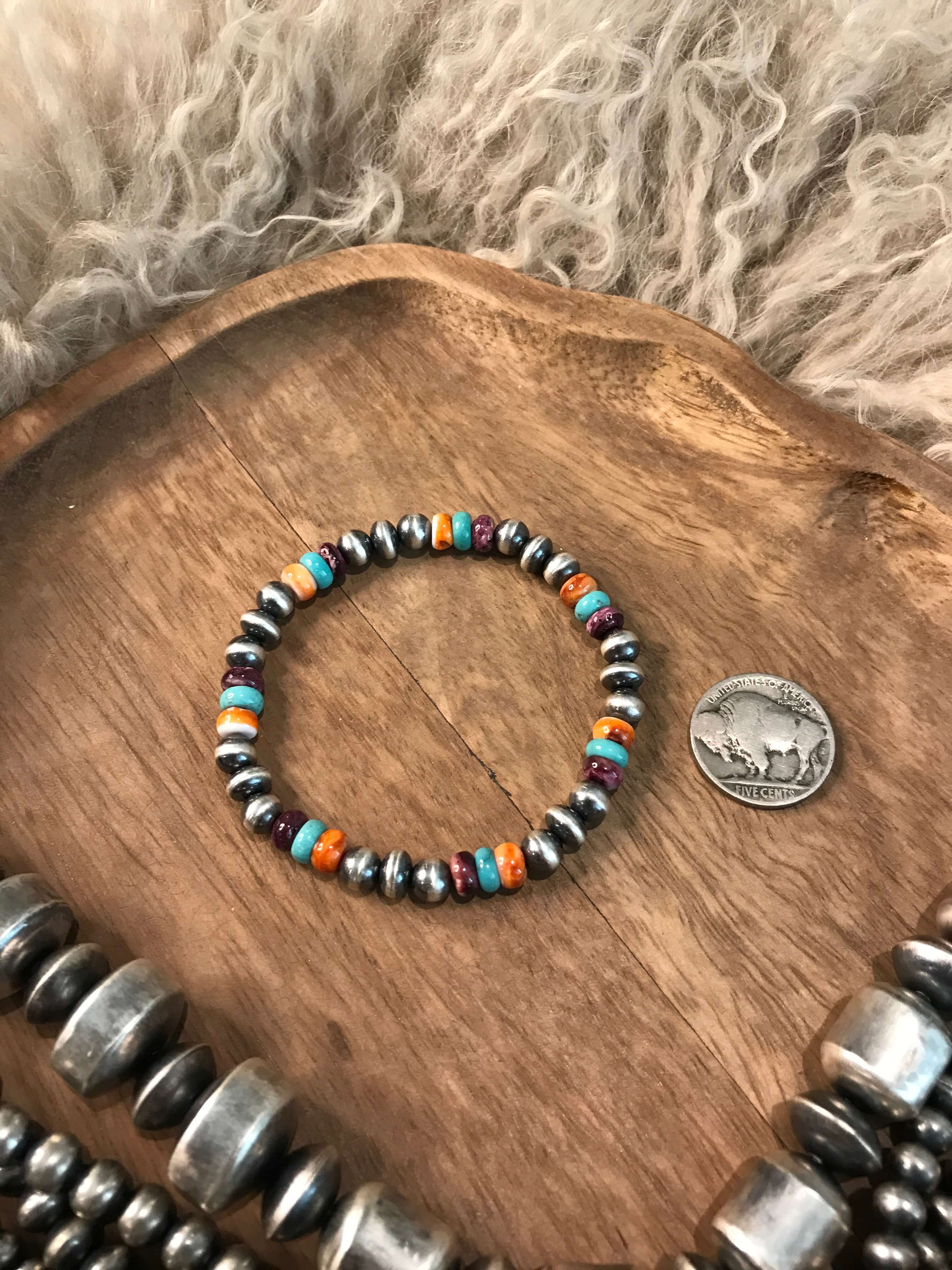 The Tenaha Multi Stone Stretch Bracelet-Bracelets & Cuffs-Calli Co., Turquoise and Silver Jewelry, Native American Handmade, Zuni Tribe, Navajo Tribe, Brock Texas