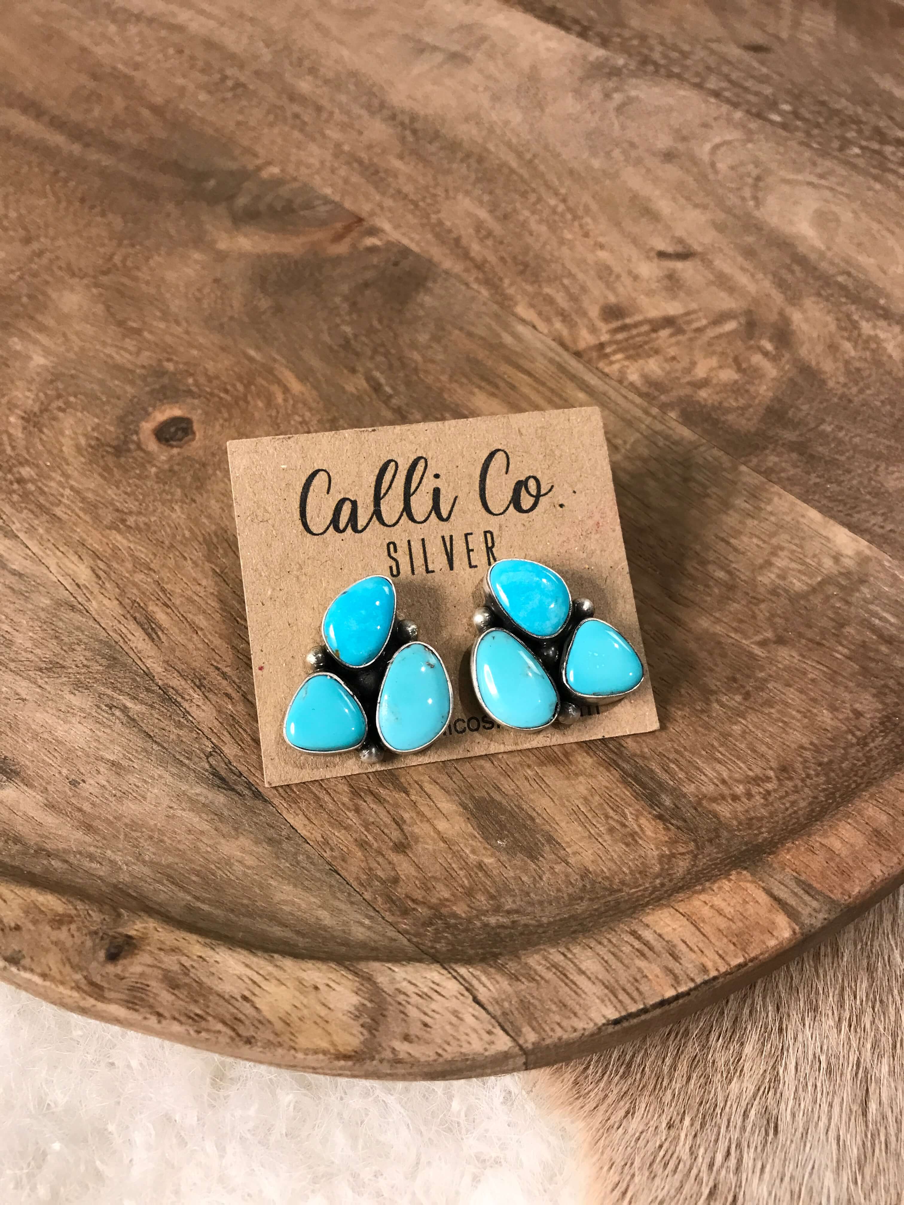 The Tempe Turquoise Cluster Earrings, 5-Earrings-Calli Co., Turquoise and Silver Jewelry, Native American Handmade, Zuni Tribe, Navajo Tribe, Brock Texas