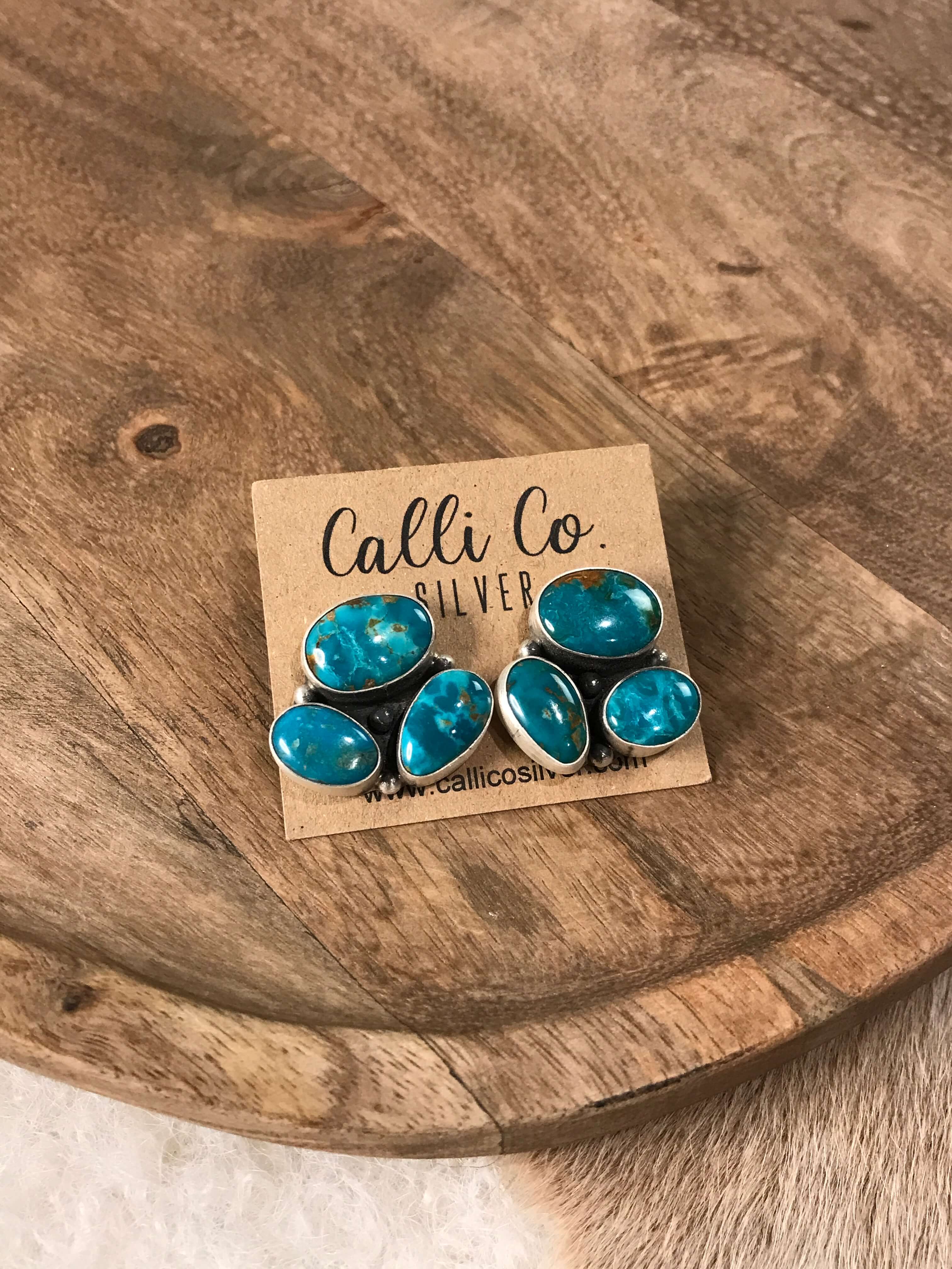 The Tempe Turquoise Cluster Earrings, 6-Earrings-Calli Co., Turquoise and Silver Jewelry, Native American Handmade, Zuni Tribe, Navajo Tribe, Brock Texas