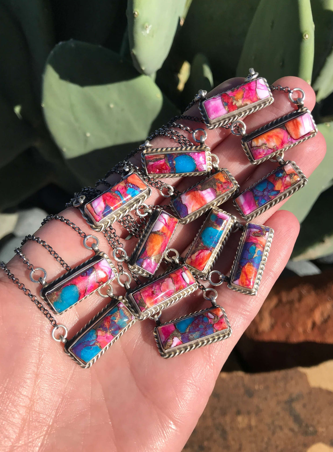 The Little Chief Dahlia Bar Necklaces-Necklaces-Calli Co., Turquoise and Silver Jewelry, Native American Handmade, Zuni Tribe, Navajo Tribe, Brock Texas