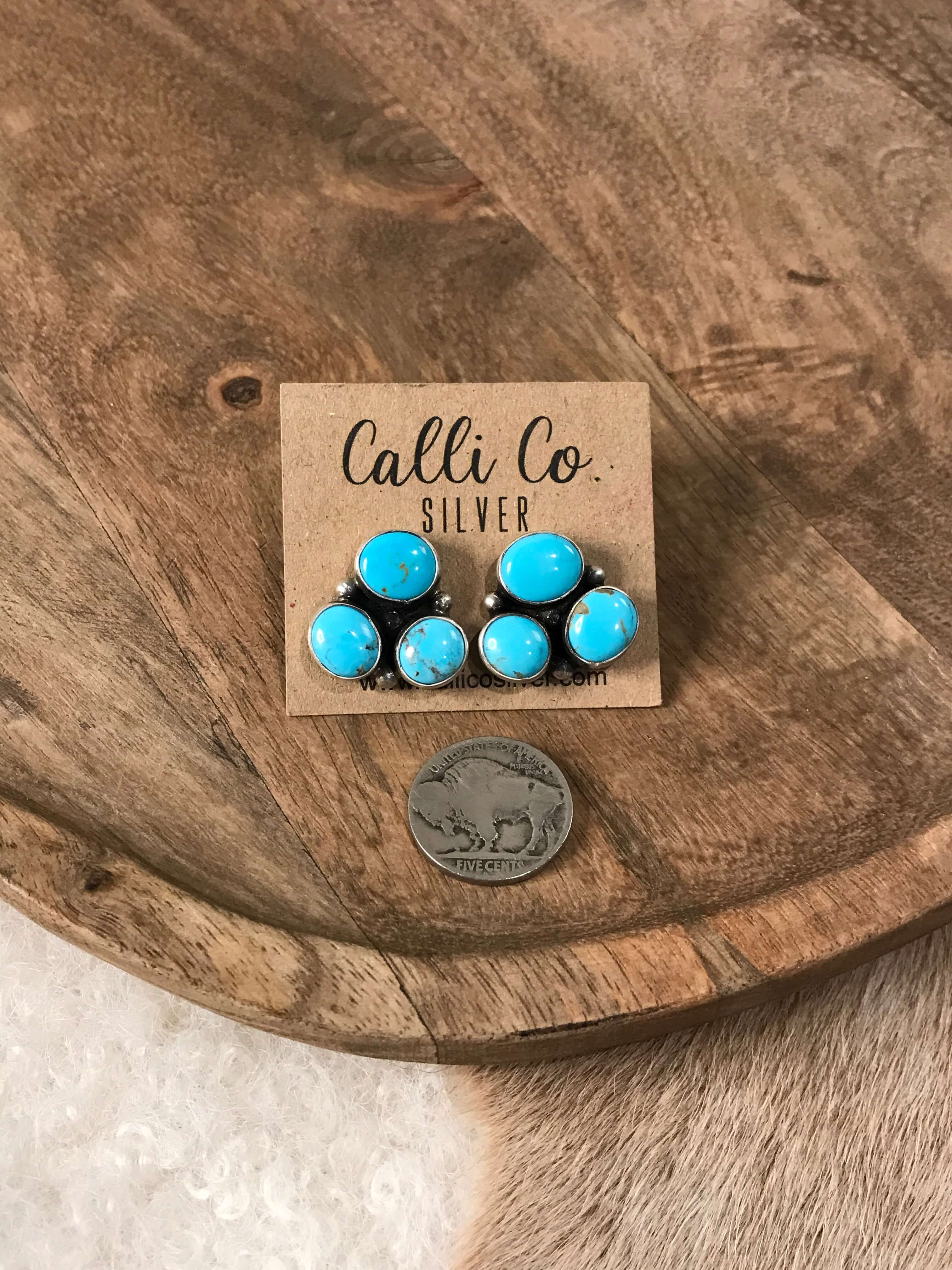 The Tempe Turquoise Cluster Earrings, 7-Earrings-Calli Co., Turquoise and Silver Jewelry, Native American Handmade, Zuni Tribe, Navajo Tribe, Brock Texas