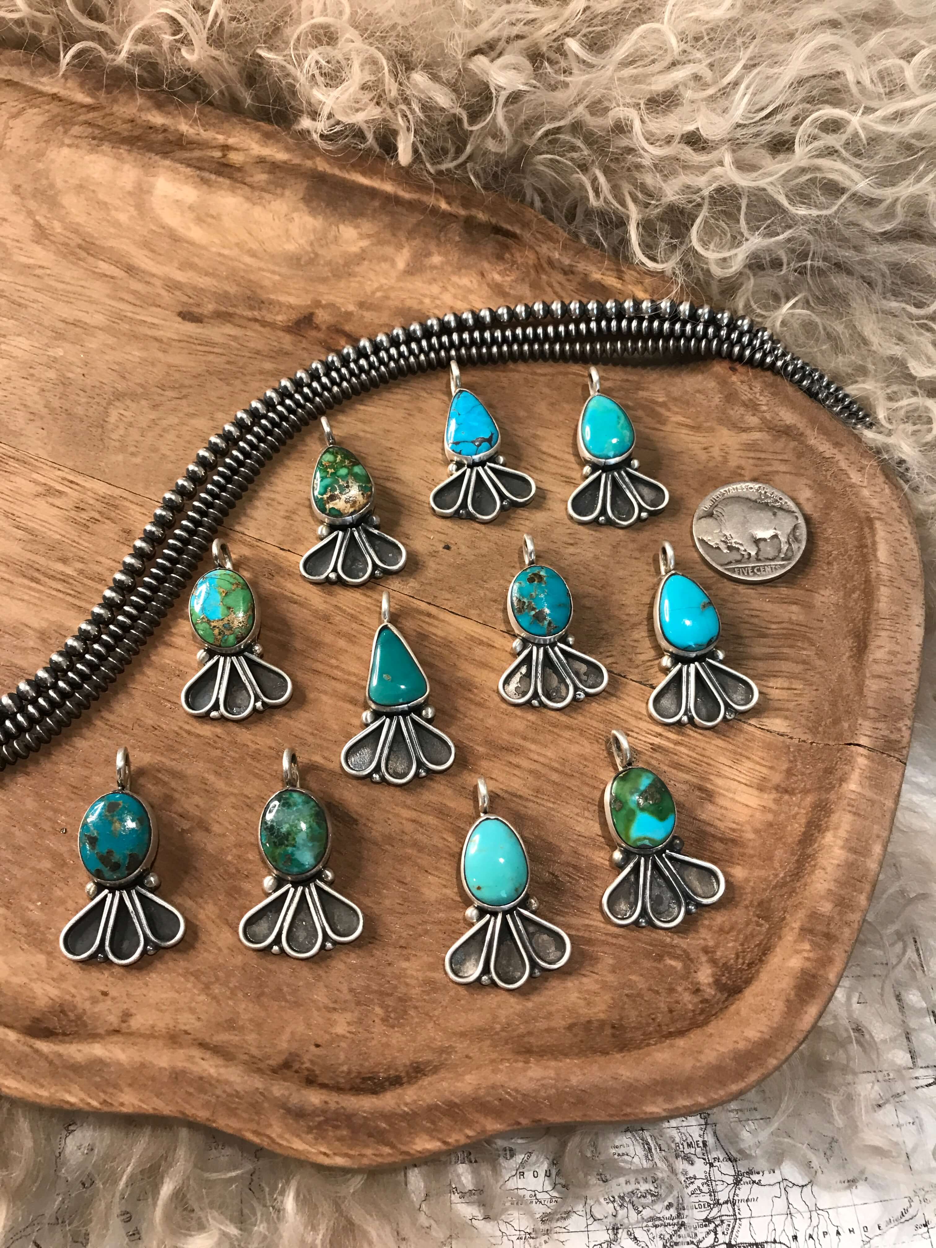 The Riviera Turquoise Pendant-Pendants-Calli Co., Turquoise and Silver Jewelry, Native American Handmade, Zuni Tribe, Navajo Tribe, Brock Texas