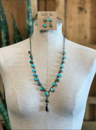 The Beau Turquoise Lariat Necklace Set-Necklaces-Calli Co., Turquoise and Silver Jewelry, Native American Handmade, Zuni Tribe, Navajo Tribe, Brock Texas