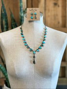 The Beau Turquoise Lariat Necklace Set-Necklaces-Calli Co., Turquoise and Silver Jewelry, Native American Handmade, Zuni Tribe, Navajo Tribe, Brock Texas