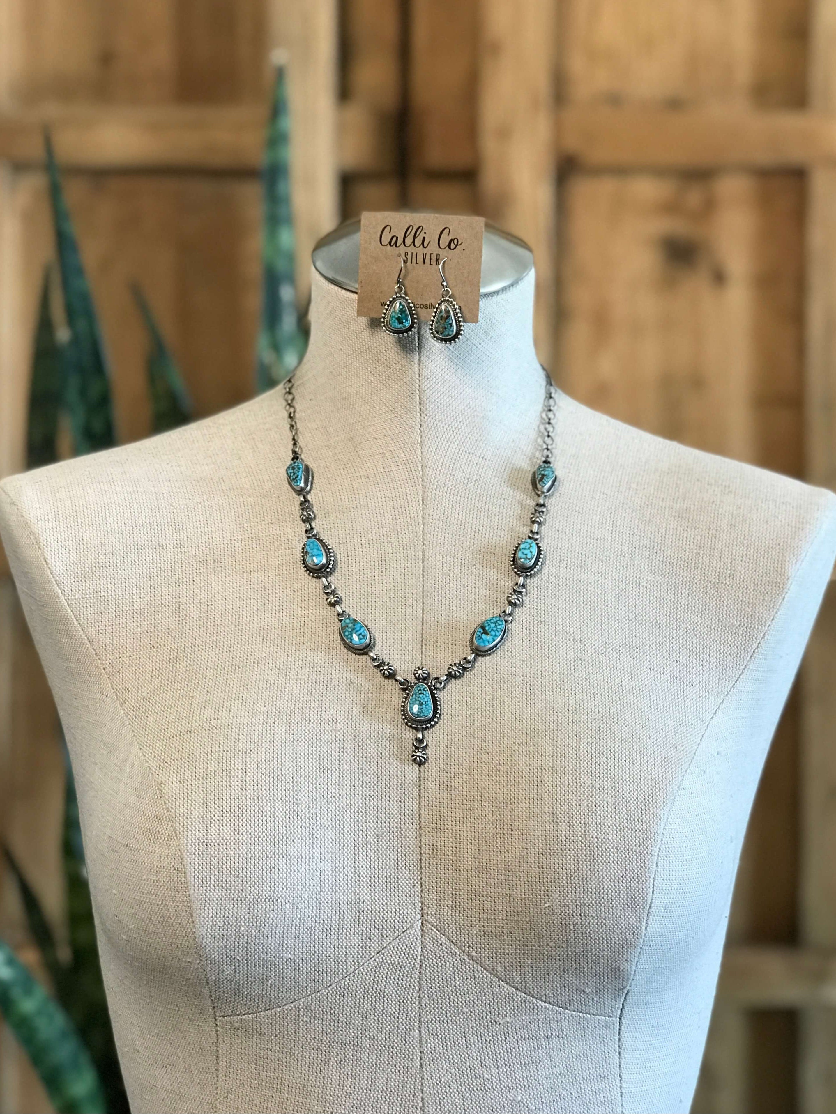 The Salado Turquoise Statement Necklace Set-Necklaces-Calli Co., Turquoise and Silver Jewelry, Native American Handmade, Zuni Tribe, Navajo Tribe, Brock Texas