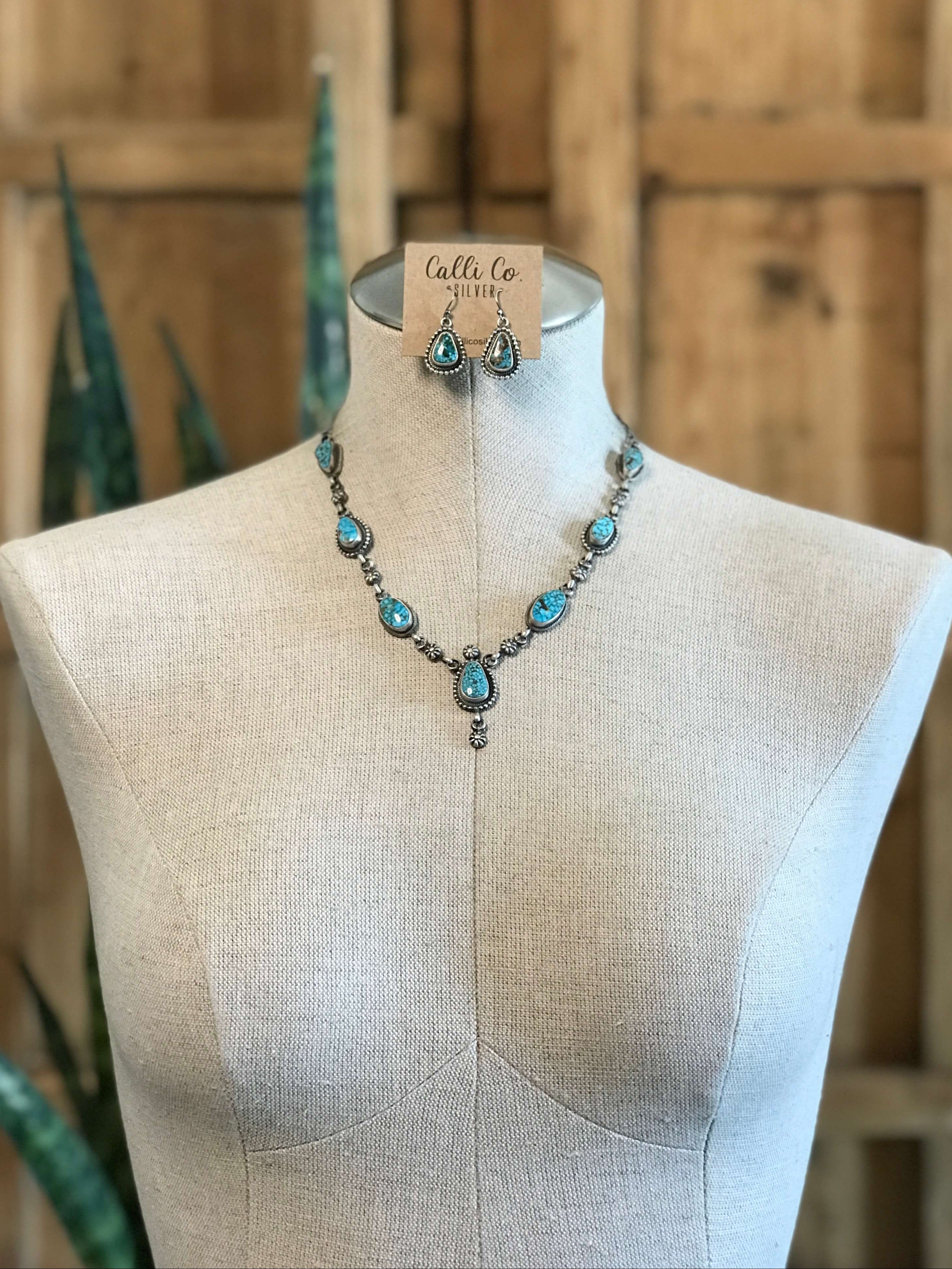 The Salado Turquoise Statement Necklace Set-Necklaces-Calli Co., Turquoise and Silver Jewelry, Native American Handmade, Zuni Tribe, Navajo Tribe, Brock Texas