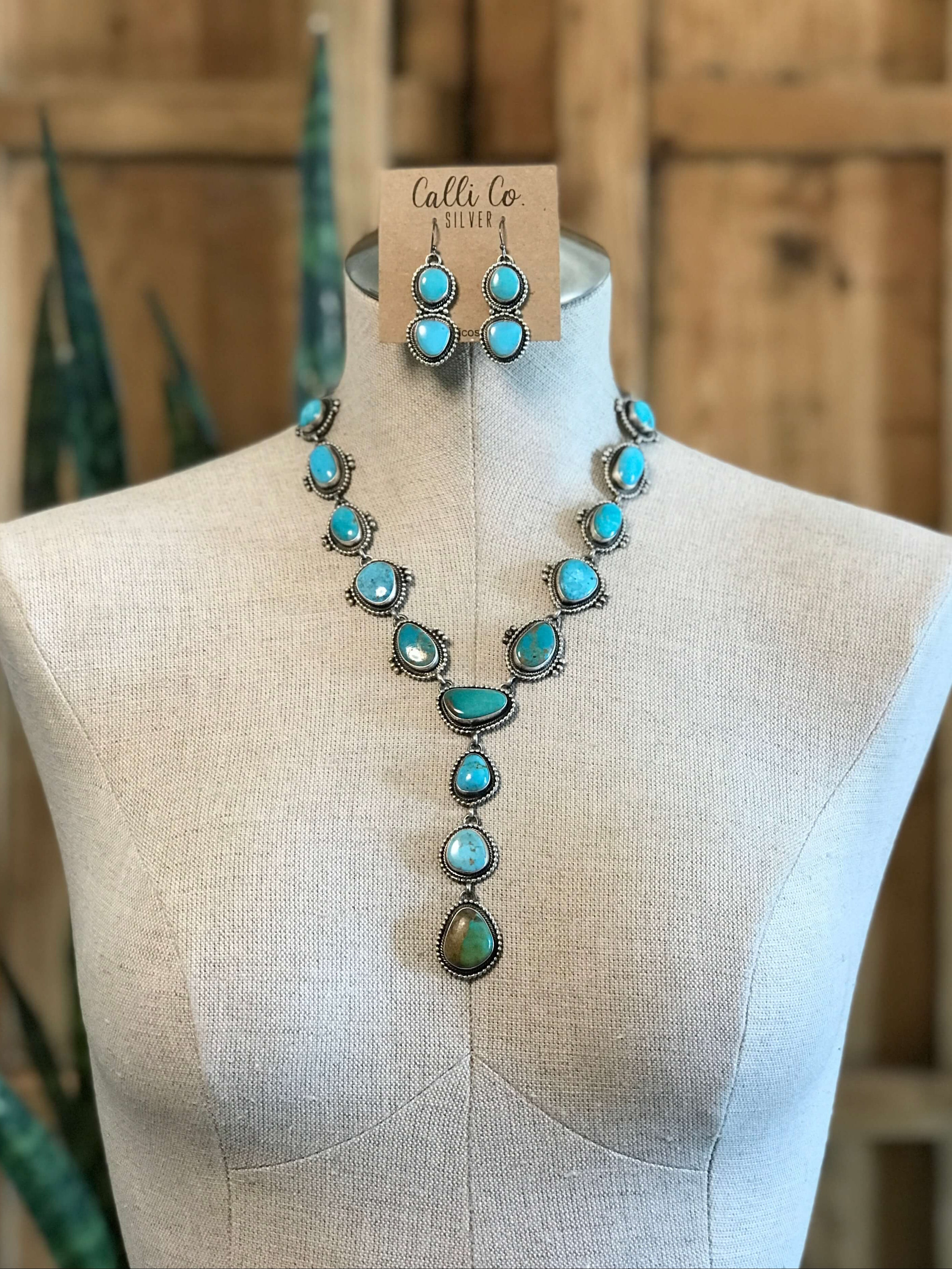 The Catori Turquoise Lariat Necklace Set – Calli Co. Silver