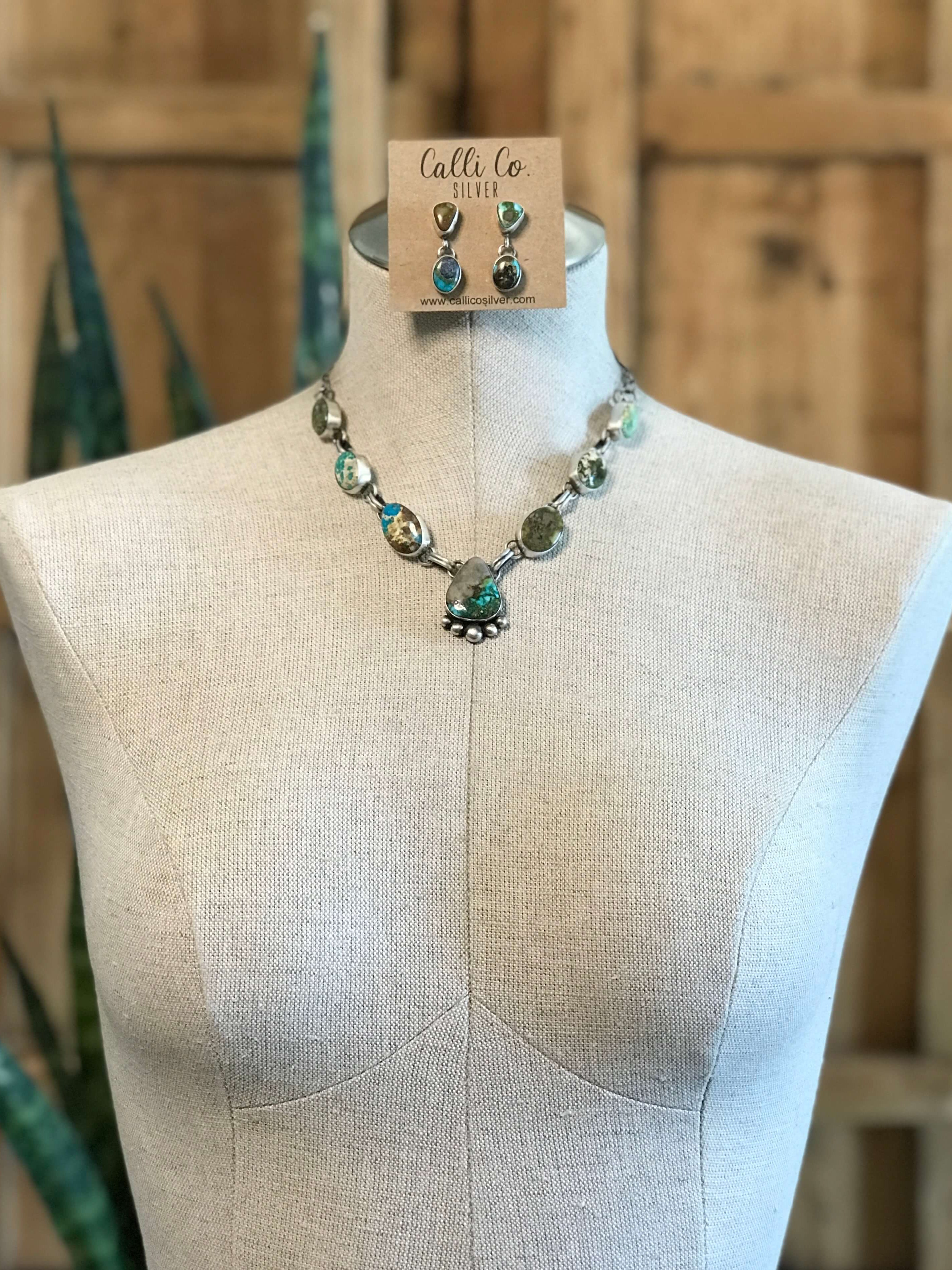 The Wallen Turquoise Statement Necklace Set-Necklaces-Calli Co., Turquoise and Silver Jewelry, Native American Handmade, Zuni Tribe, Navajo Tribe, Brock Texas