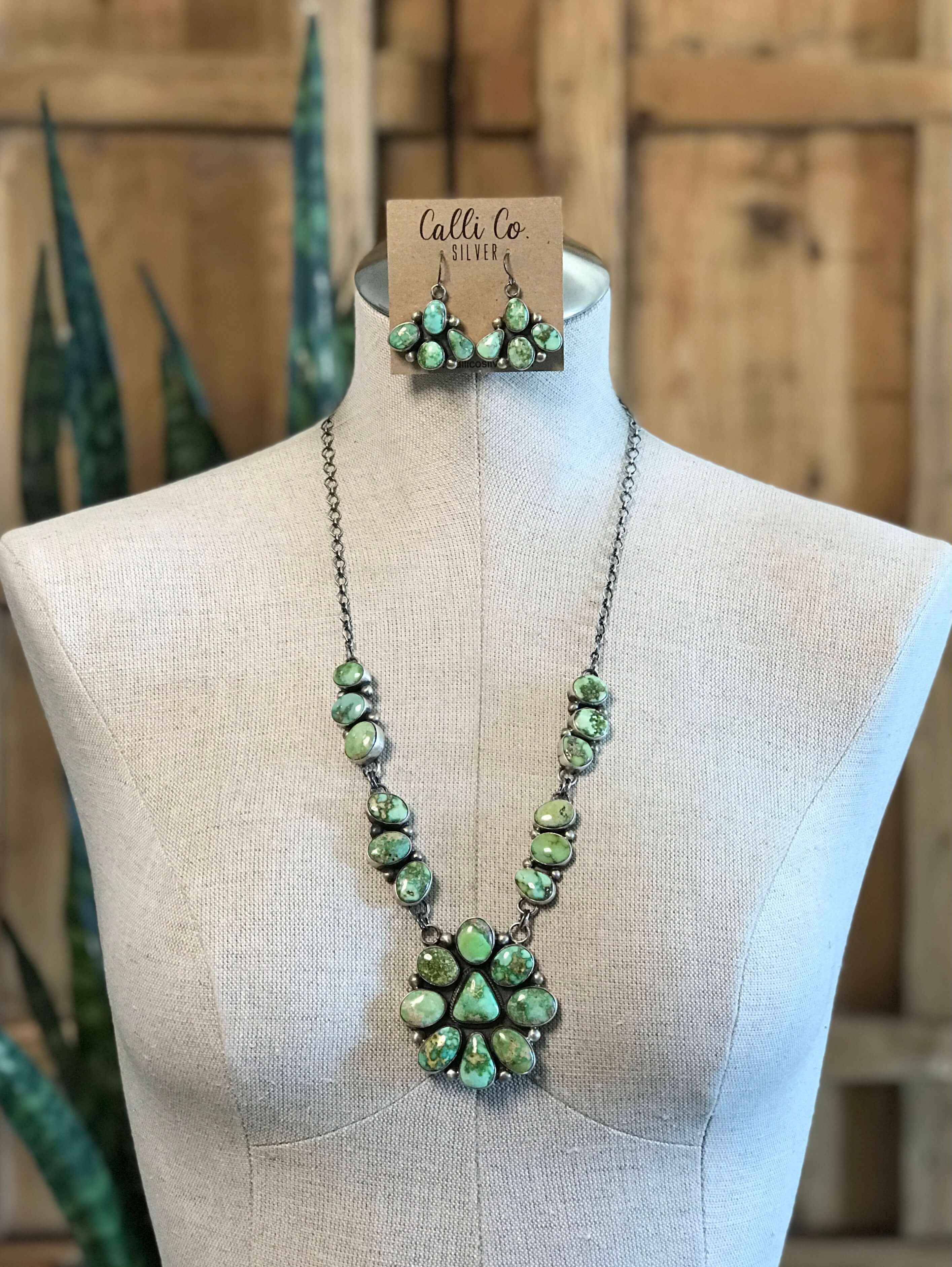 The Kingstown Turquoise Statement Necklace Set-Necklaces-Calli Co., Turquoise and Silver Jewelry, Native American Handmade, Zuni Tribe, Navajo Tribe, Brock Texas