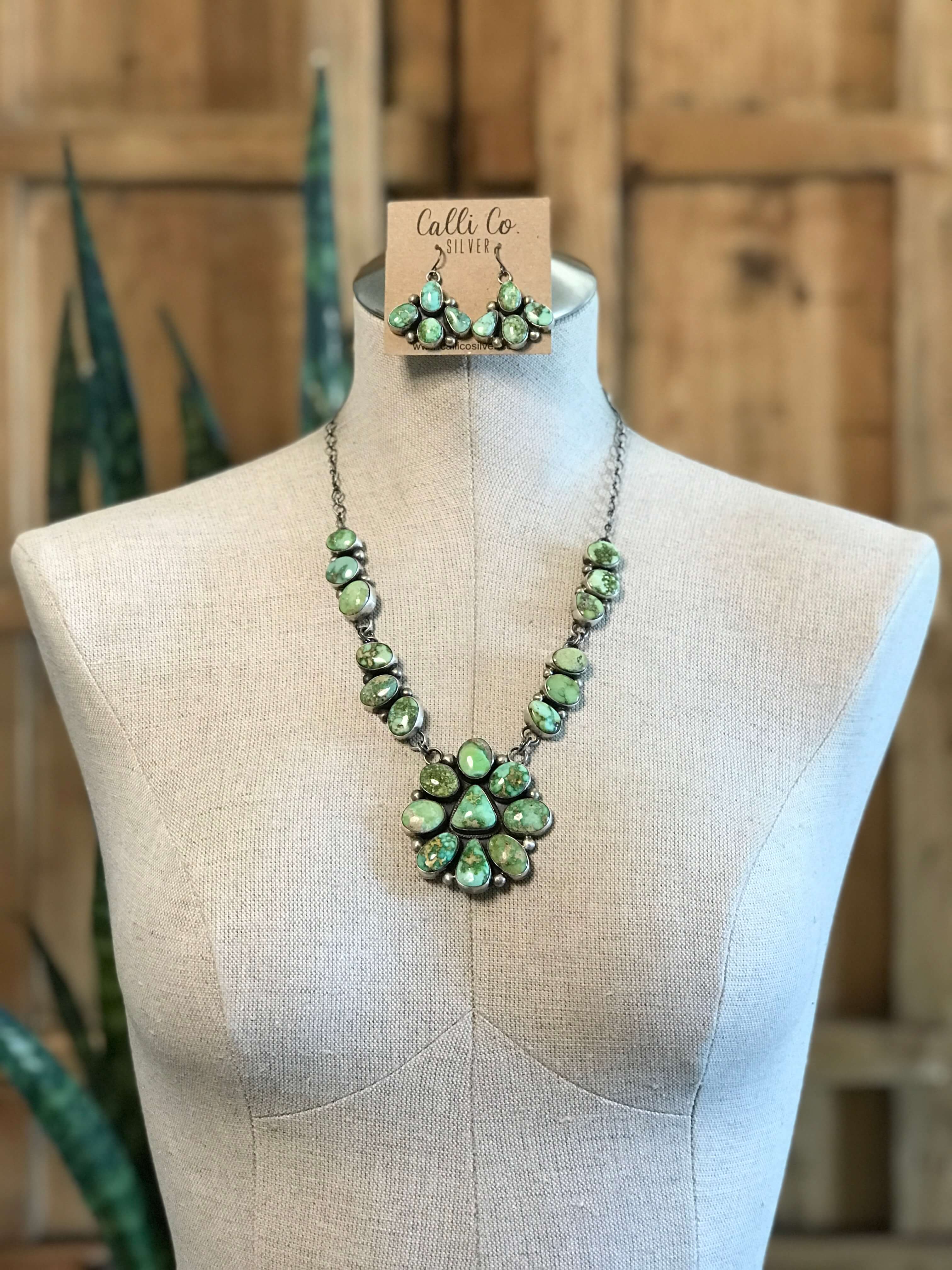 The Kingstown Turquoise Statement Necklace Set-Necklaces-Calli Co., Turquoise and Silver Jewelry, Native American Handmade, Zuni Tribe, Navajo Tribe, Brock Texas