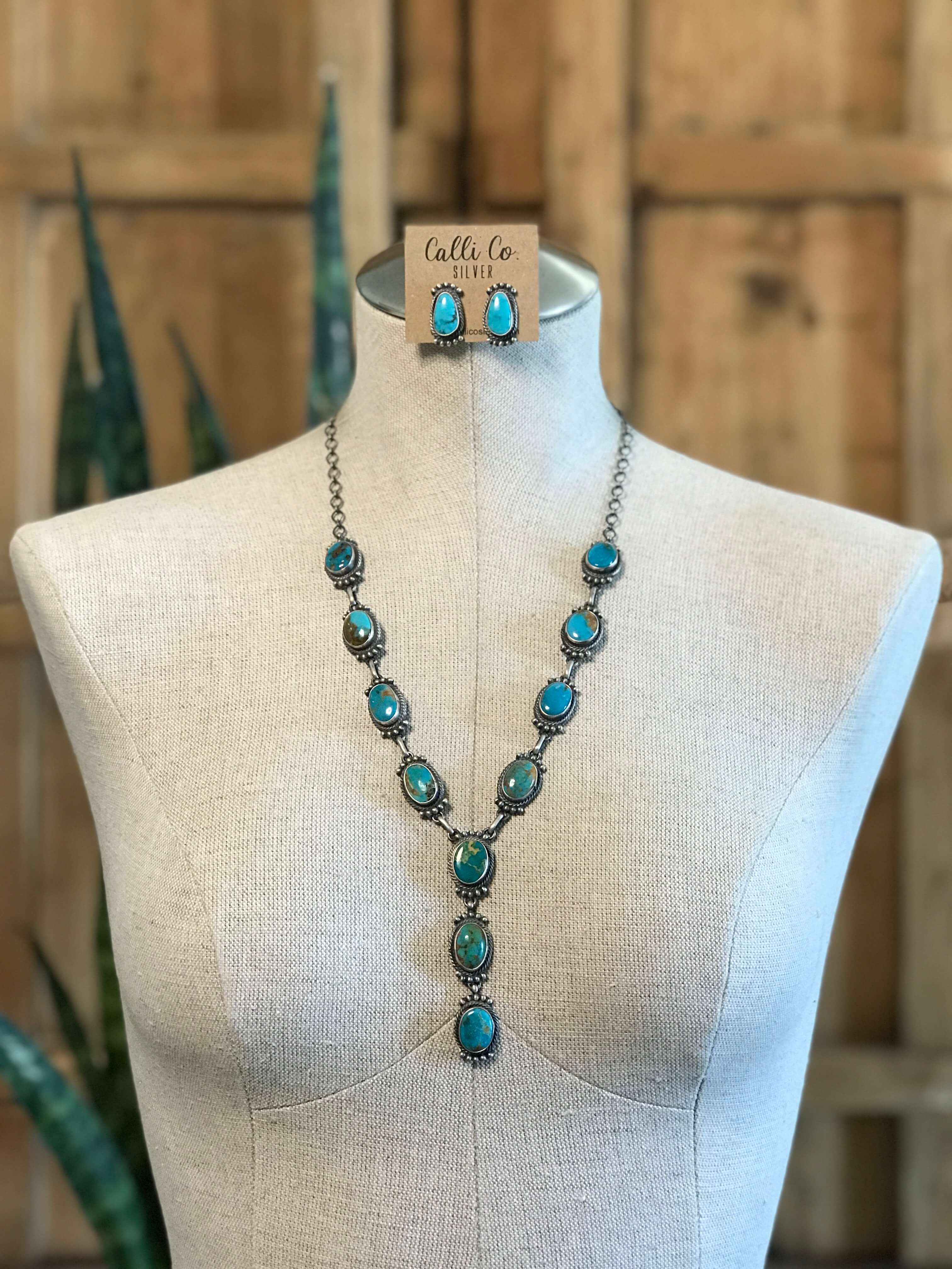 The Willett Lariat Necklace Set-Necklaces-Calli Co., Turquoise and Silver Jewelry, Native American Handmade, Zuni Tribe, Navajo Tribe, Brock Texas