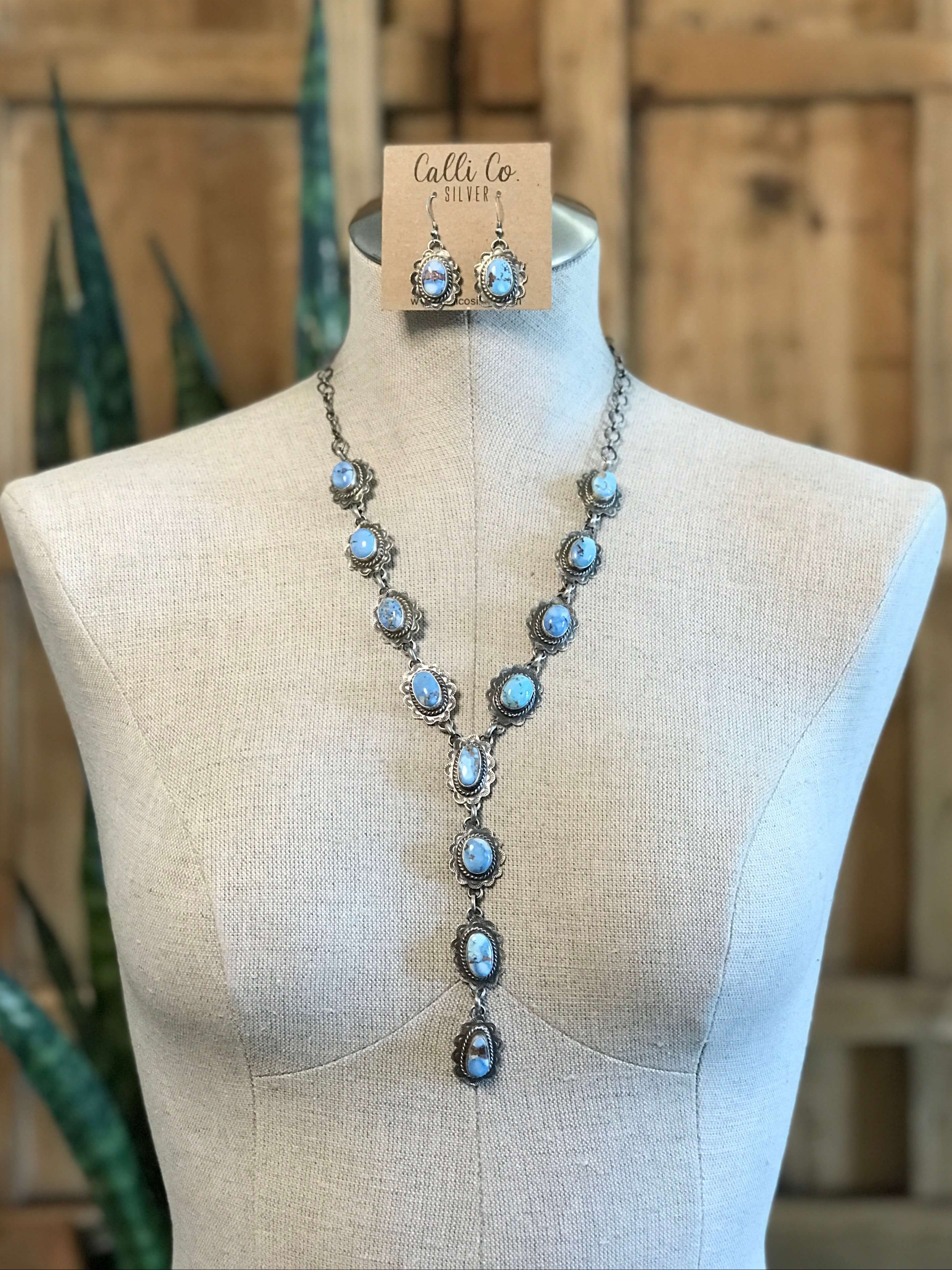 The Riverton Lariat Necklace Set-Necklaces-Calli Co., Turquoise and Silver Jewelry, Native American Handmade, Zuni Tribe, Navajo Tribe, Brock Texas