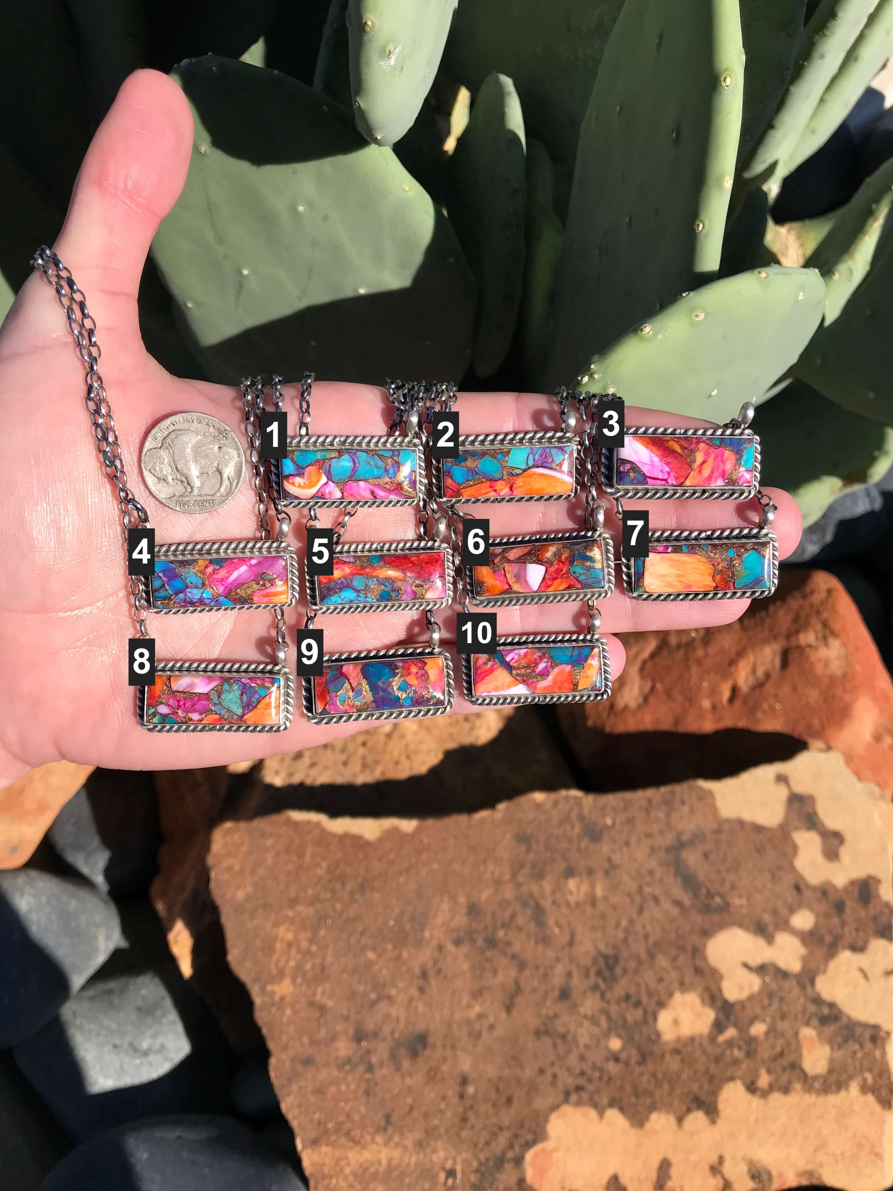 The Big Chief Dahlia Bar Necklaces-Necklaces-Calli Co., Turquoise and Silver Jewelry, Native American Handmade, Zuni Tribe, Navajo Tribe, Brock Texas