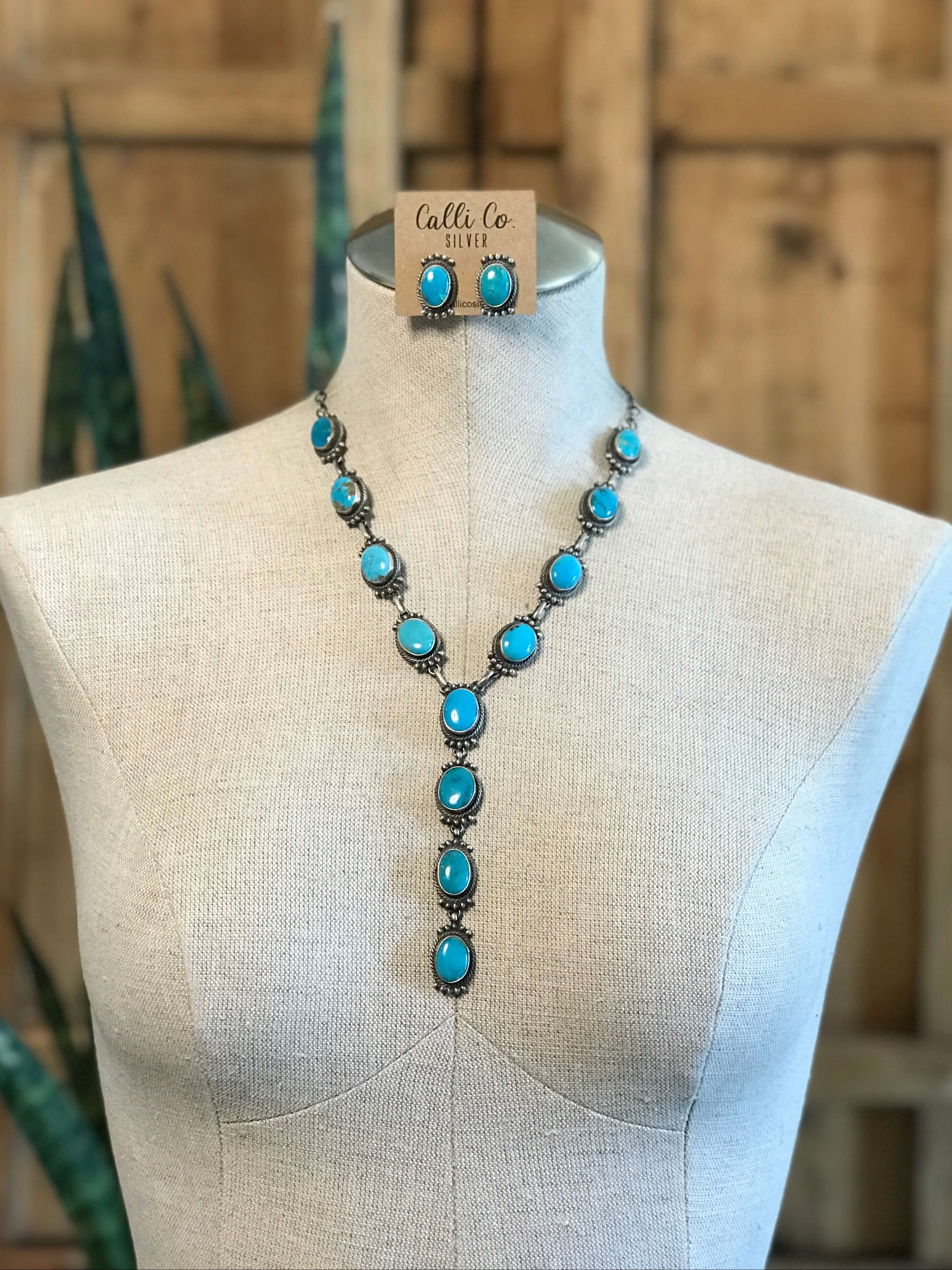 The Dayton Lariat Necklace Set-Necklaces-Calli Co., Turquoise and Silver Jewelry, Native American Handmade, Zuni Tribe, Navajo Tribe, Brock Texas