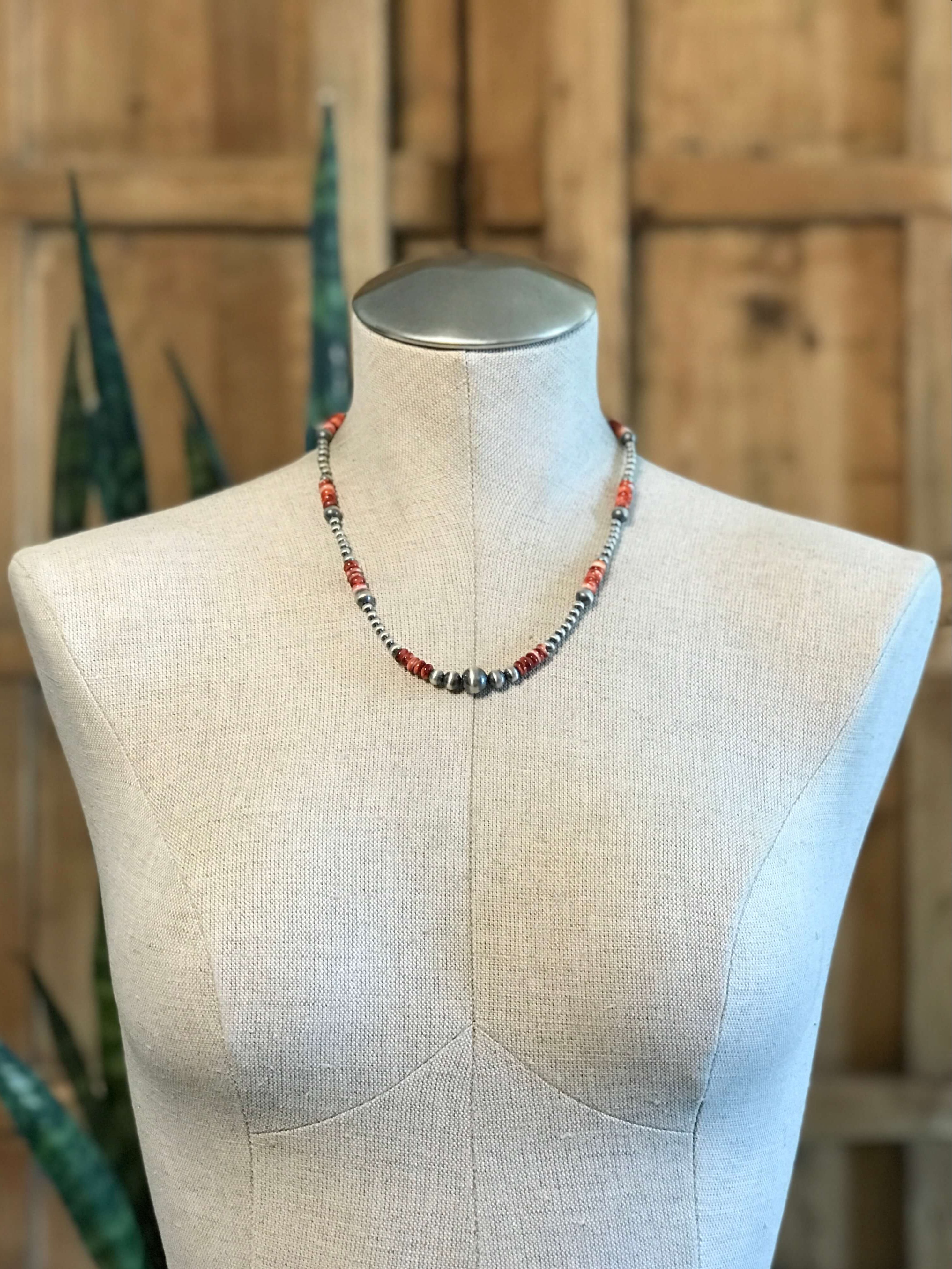 The Milly Necklace in Red Spiny Oyster-Necklaces-Calli Co., Turquoise and Silver Jewelry, Native American Handmade, Zuni Tribe, Navajo Tribe, Brock Texas