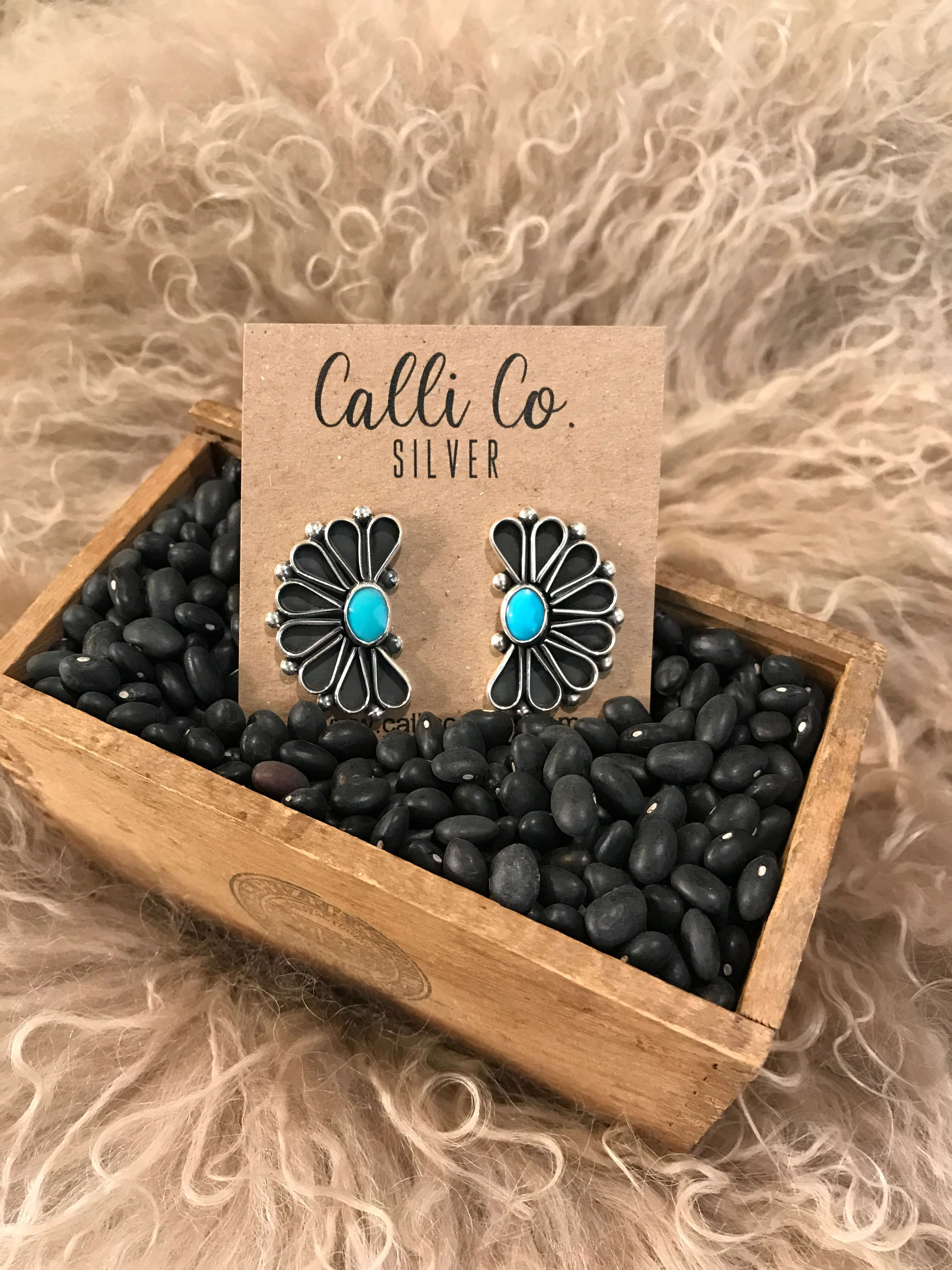 The Maizey Turquoise Earrings, 2-Earrings-Calli Co., Turquoise and Silver Jewelry, Native American Handmade, Zuni Tribe, Navajo Tribe, Brock Texas