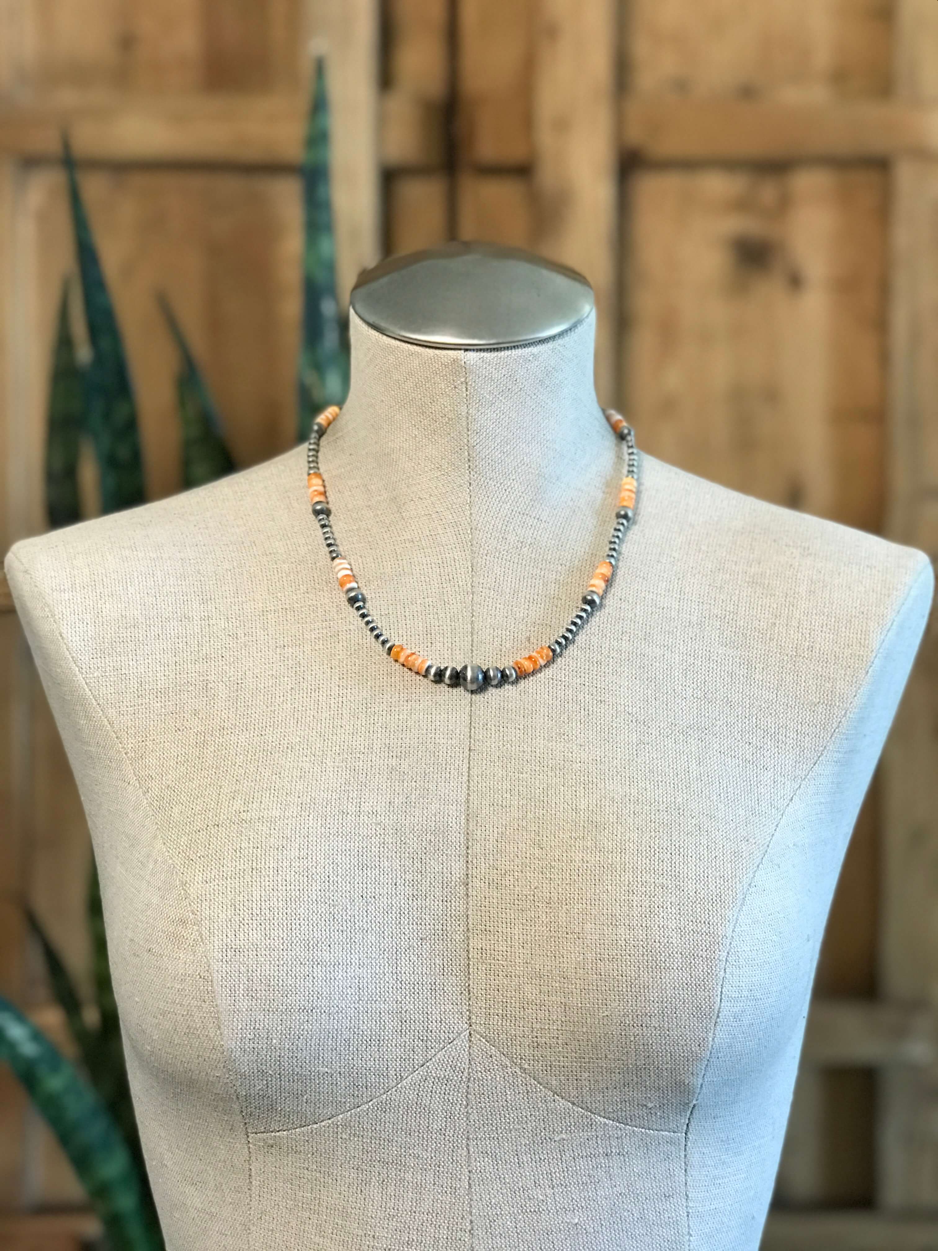 The Milly Necklace in Orange Spiny Oyster-Necklaces-Calli Co., Turquoise and Silver Jewelry, Native American Handmade, Zuni Tribe, Navajo Tribe, Brock Texas