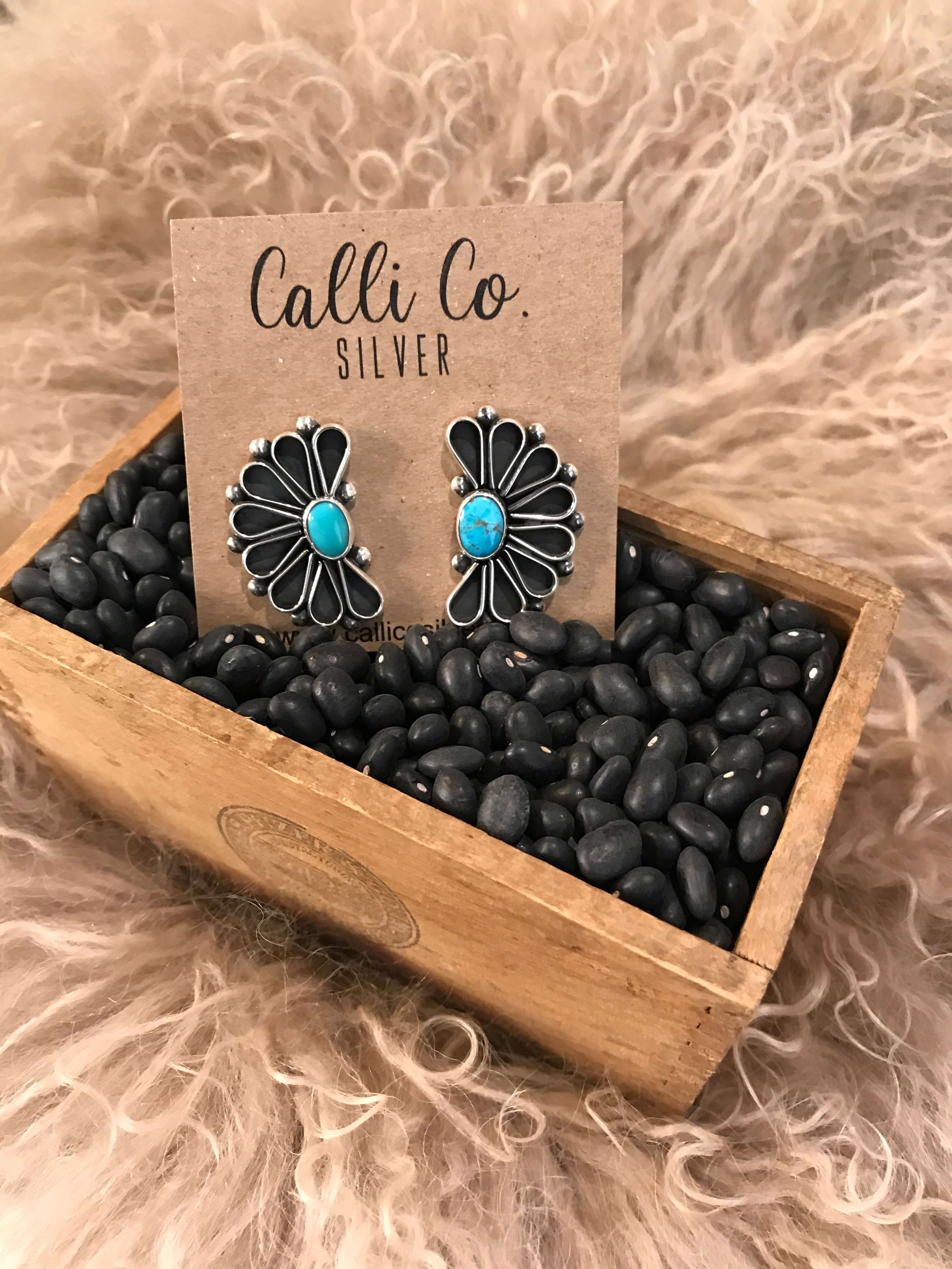 The Maizey Turquoise Earrings, 10-Earrings-Calli Co., Turquoise and Silver Jewelry, Native American Handmade, Zuni Tribe, Navajo Tribe, Brock Texas