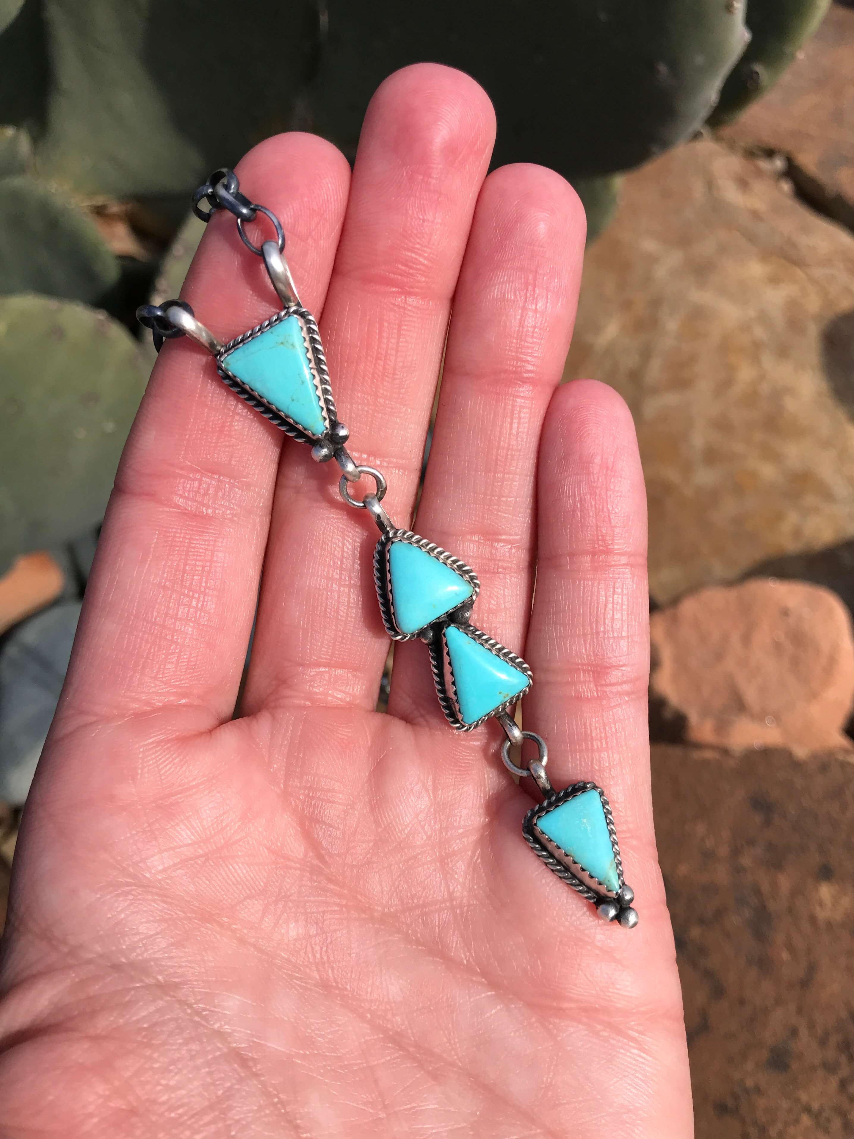 The Arroyo 4 Stone Lariat, 2-Necklaces-Calli Co., Turquoise and Silver Jewelry, Native American Handmade, Zuni Tribe, Navajo Tribe, Brock Texas