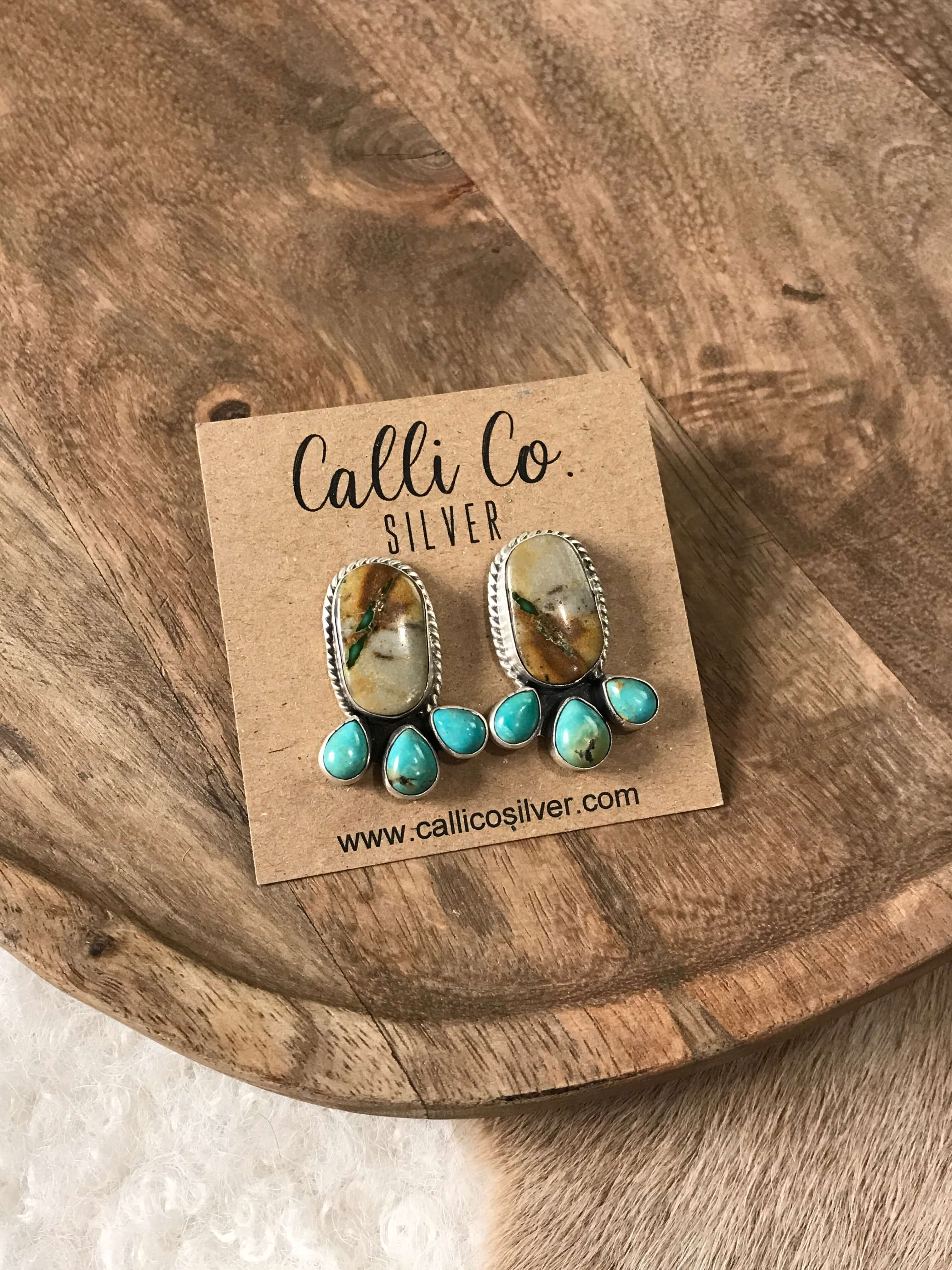 The Piqua Earrings, 1-Earrings-Calli Co., Turquoise and Silver Jewelry, Native American Handmade, Zuni Tribe, Navajo Tribe, Brock Texas