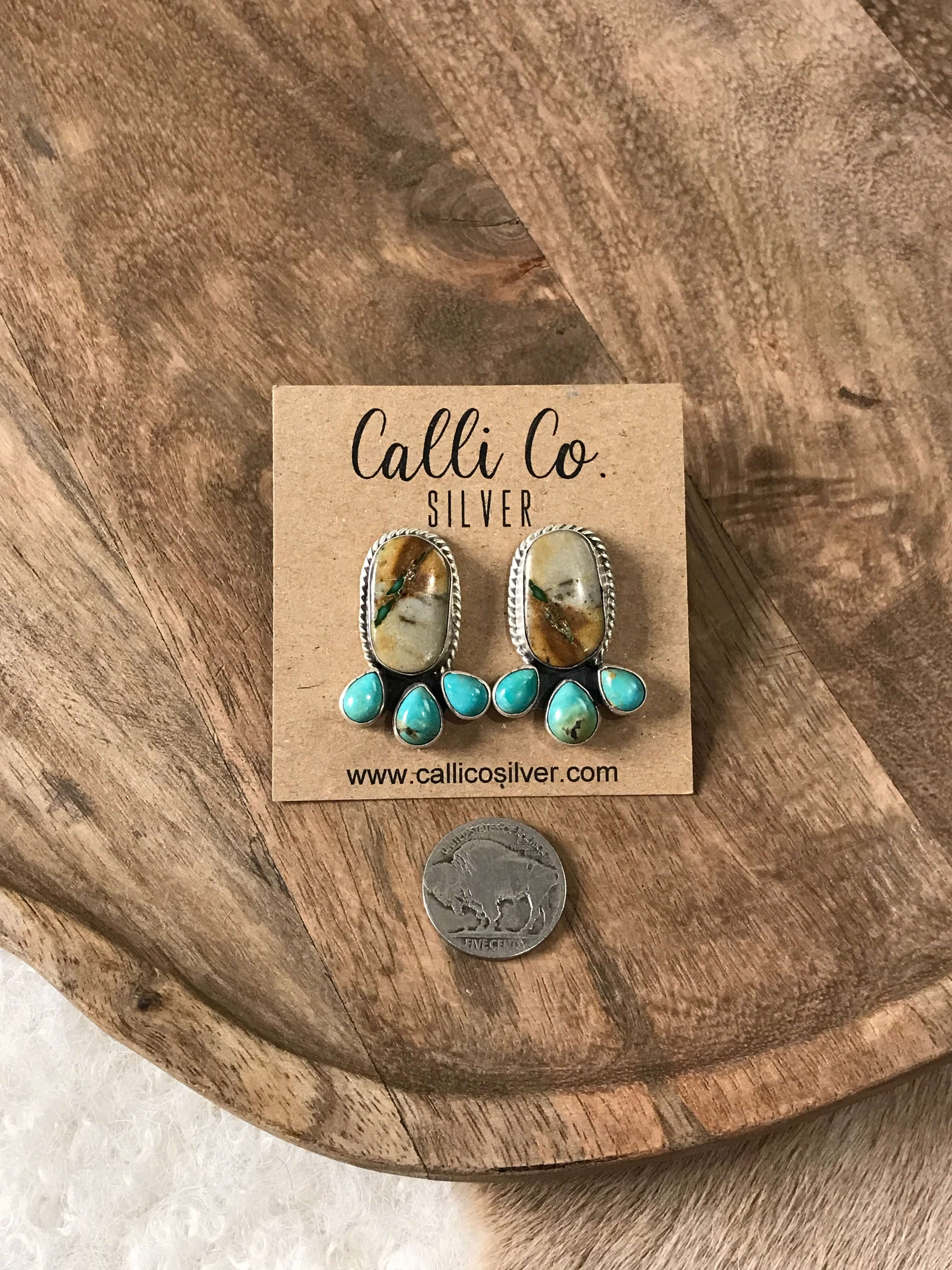 The Piqua Earrings, 1-Earrings-Calli Co., Turquoise and Silver Jewelry, Native American Handmade, Zuni Tribe, Navajo Tribe, Brock Texas