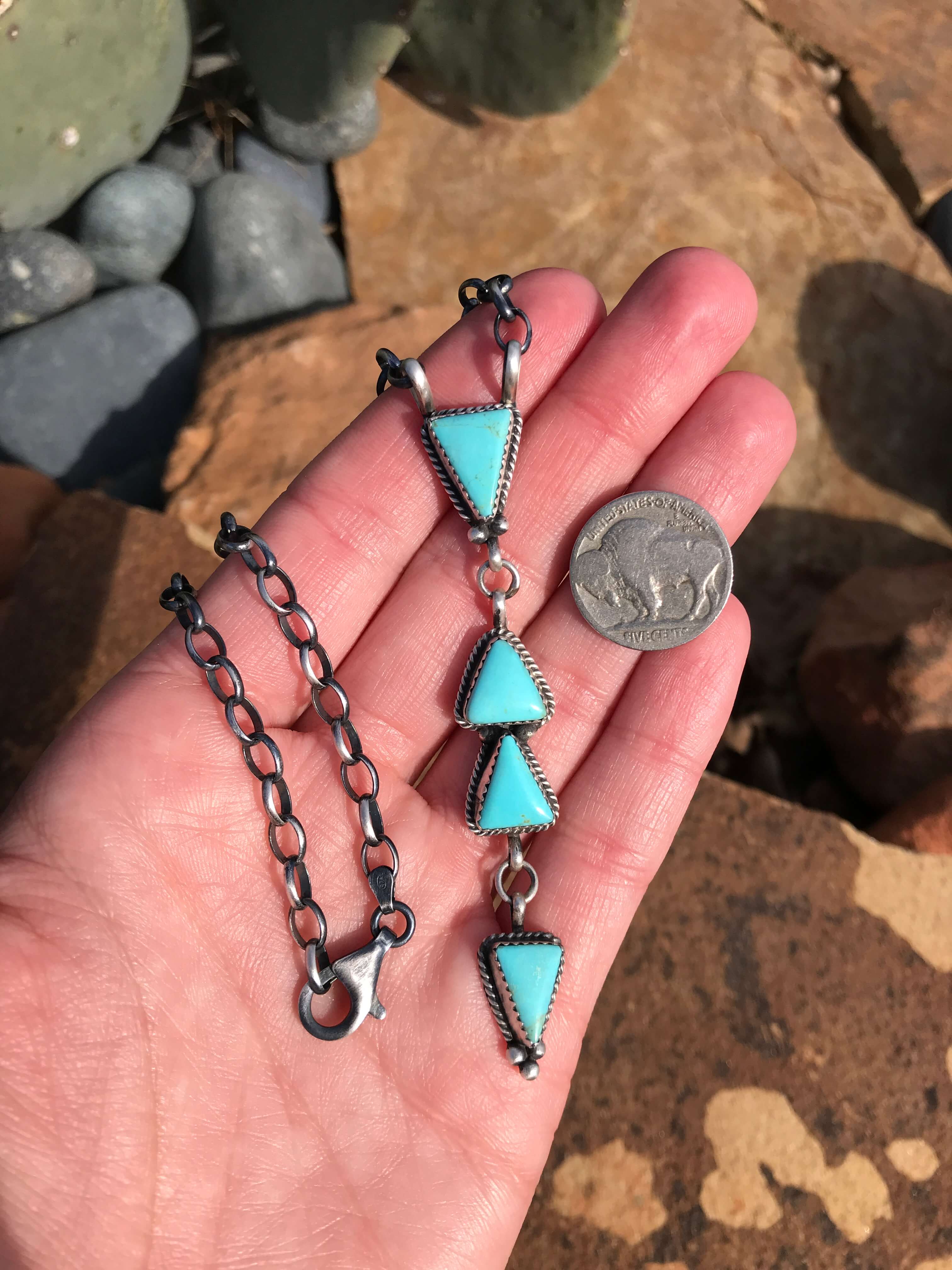 The Arroyo 4 Stone Lariat, 2-Necklaces-Calli Co., Turquoise and Silver Jewelry, Native American Handmade, Zuni Tribe, Navajo Tribe, Brock Texas