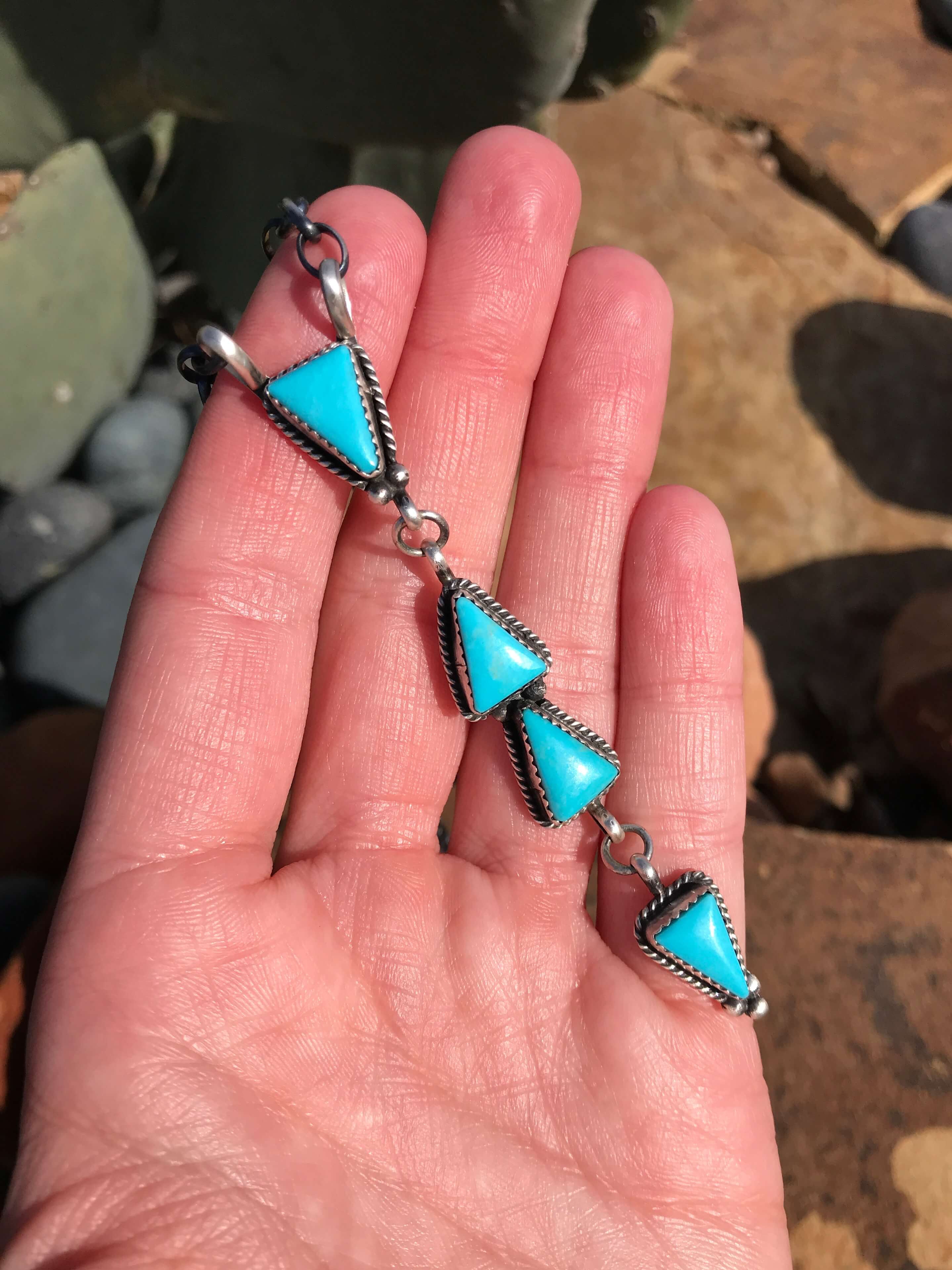 The Arroyo 4 Stone Lariat, 6-Necklaces-Calli Co., Turquoise and Silver Jewelry, Native American Handmade, Zuni Tribe, Navajo Tribe, Brock Texas