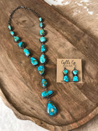 The Roper Turquoise Lariat Necklace Set-Necklaces-Calli Co., Turquoise and Silver Jewelry, Native American Handmade, Zuni Tribe, Navajo Tribe, Brock Texas