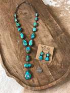 The Roper Turquoise Lariat Necklace Set-Necklaces-Calli Co., Turquoise and Silver Jewelry, Native American Handmade, Zuni Tribe, Navajo Tribe, Brock Texas