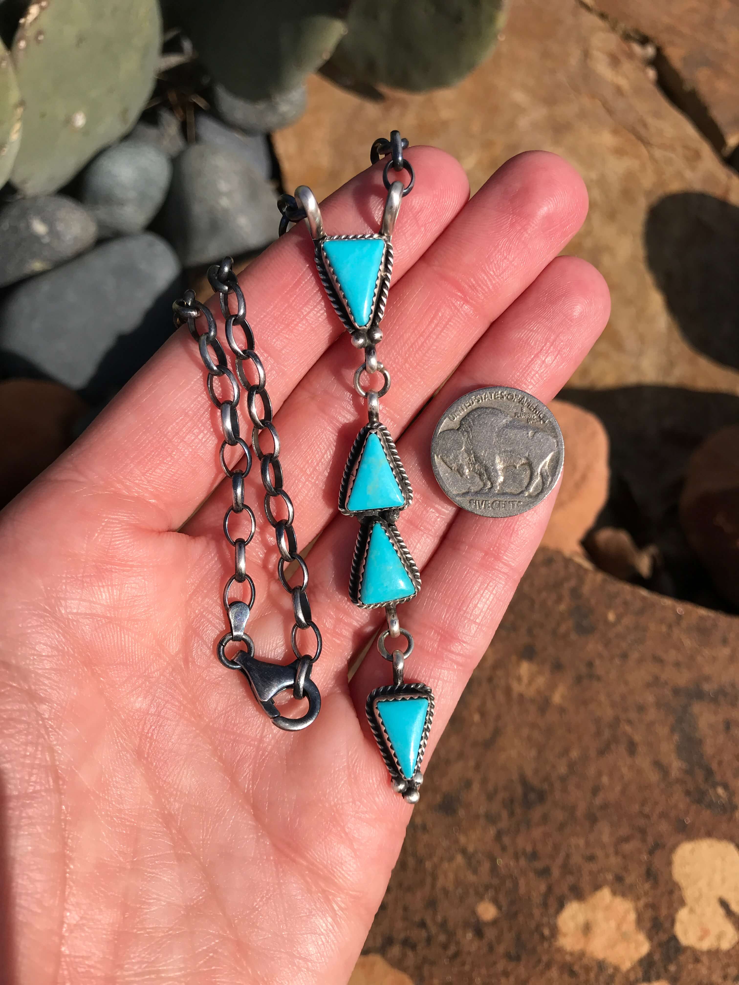 The Arroyo 4 Stone Lariat, 6-Necklaces-Calli Co., Turquoise and Silver Jewelry, Native American Handmade, Zuni Tribe, Navajo Tribe, Brock Texas