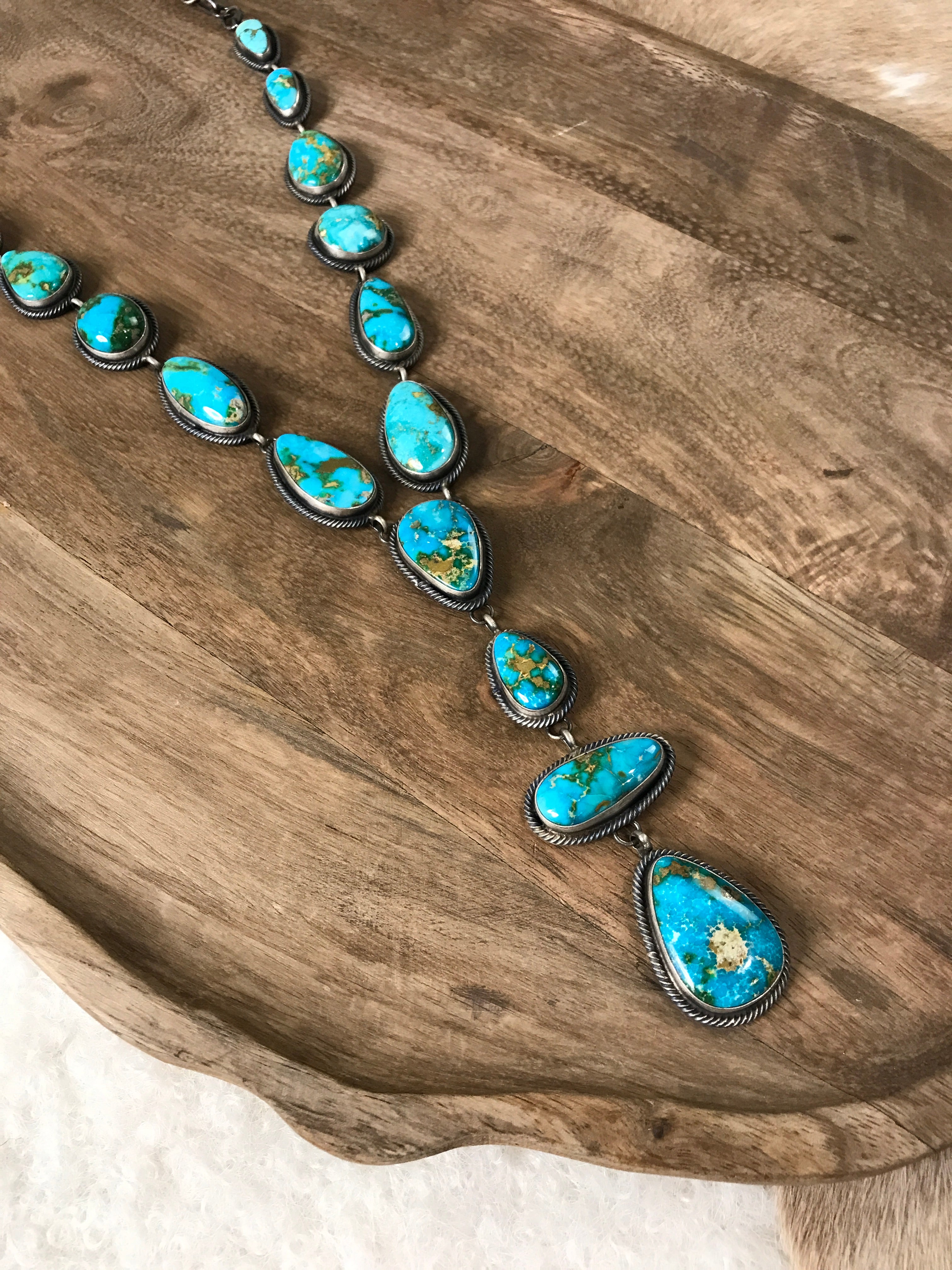The Roper Turquoise Lariat Necklace Set-Necklaces-Calli Co., Turquoise and Silver Jewelry, Native American Handmade, Zuni Tribe, Navajo Tribe, Brock Texas