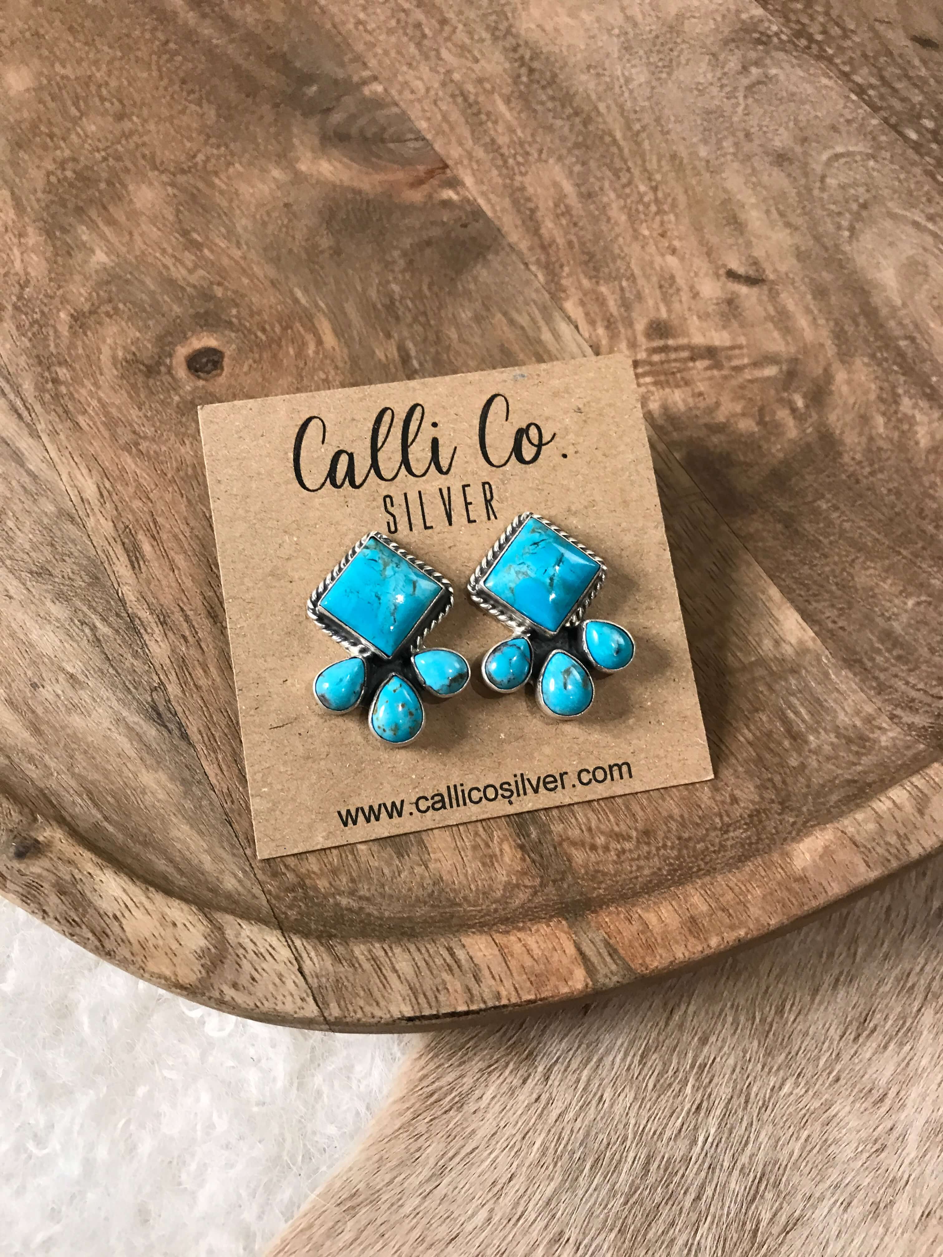 The Piqua Earrings, 4-Earrings-Calli Co., Turquoise and Silver Jewelry, Native American Handmade, Zuni Tribe, Navajo Tribe, Brock Texas