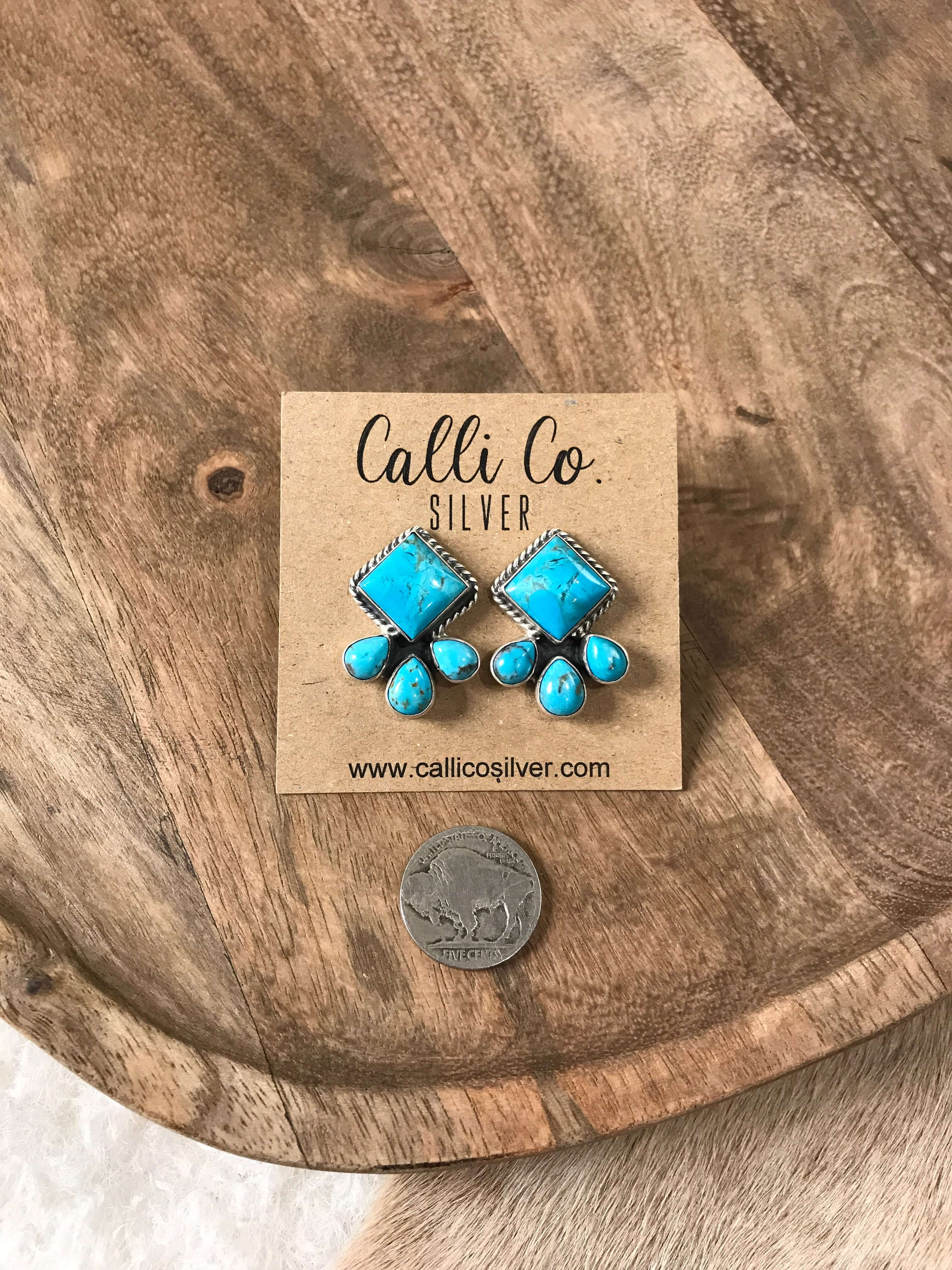 The Piqua Earrings, 4-Earrings-Calli Co., Turquoise and Silver Jewelry, Native American Handmade, Zuni Tribe, Navajo Tribe, Brock Texas