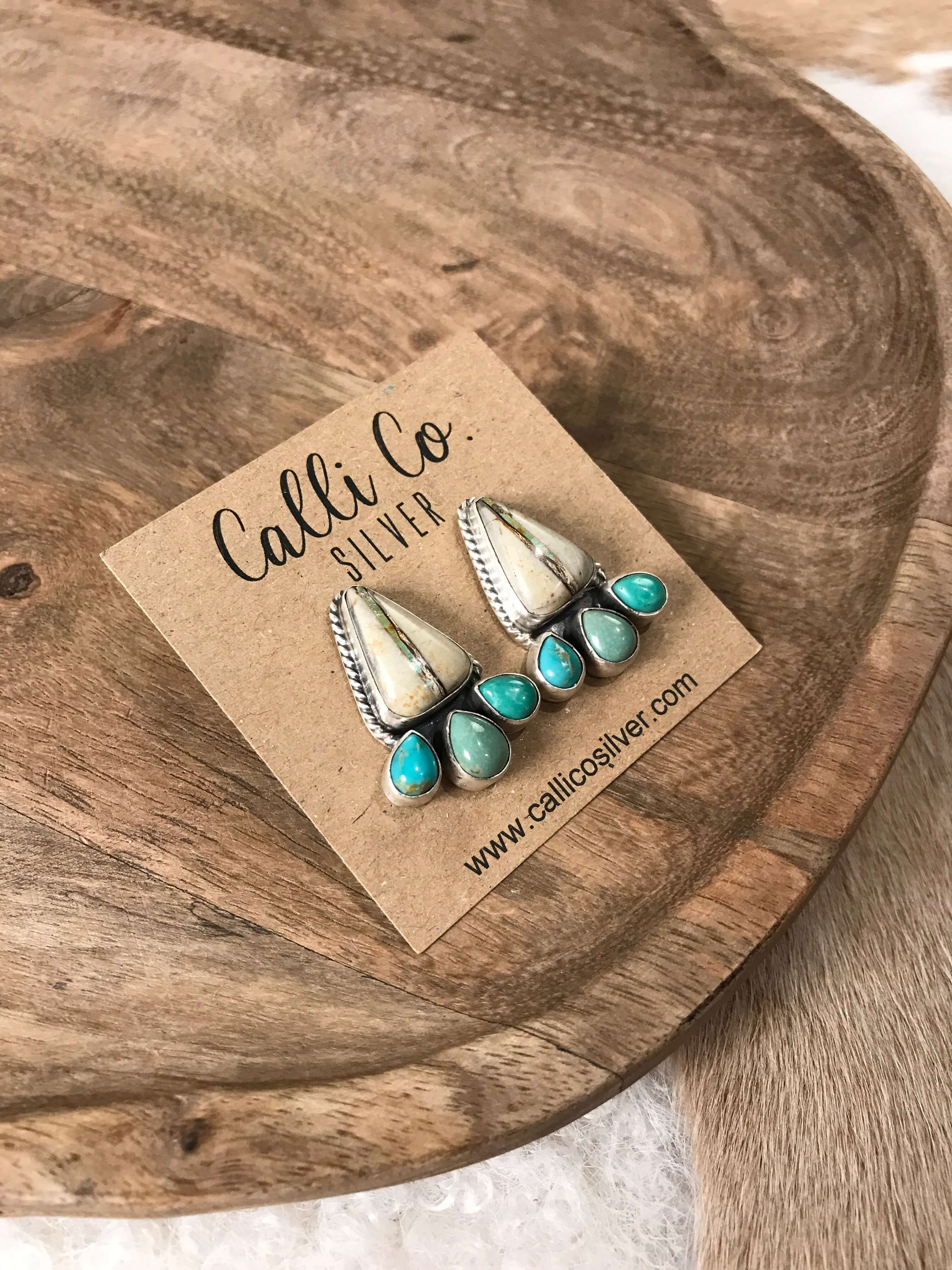 The Piqua Earrings, 5-Earrings-Calli Co., Turquoise and Silver Jewelry, Native American Handmade, Zuni Tribe, Navajo Tribe, Brock Texas