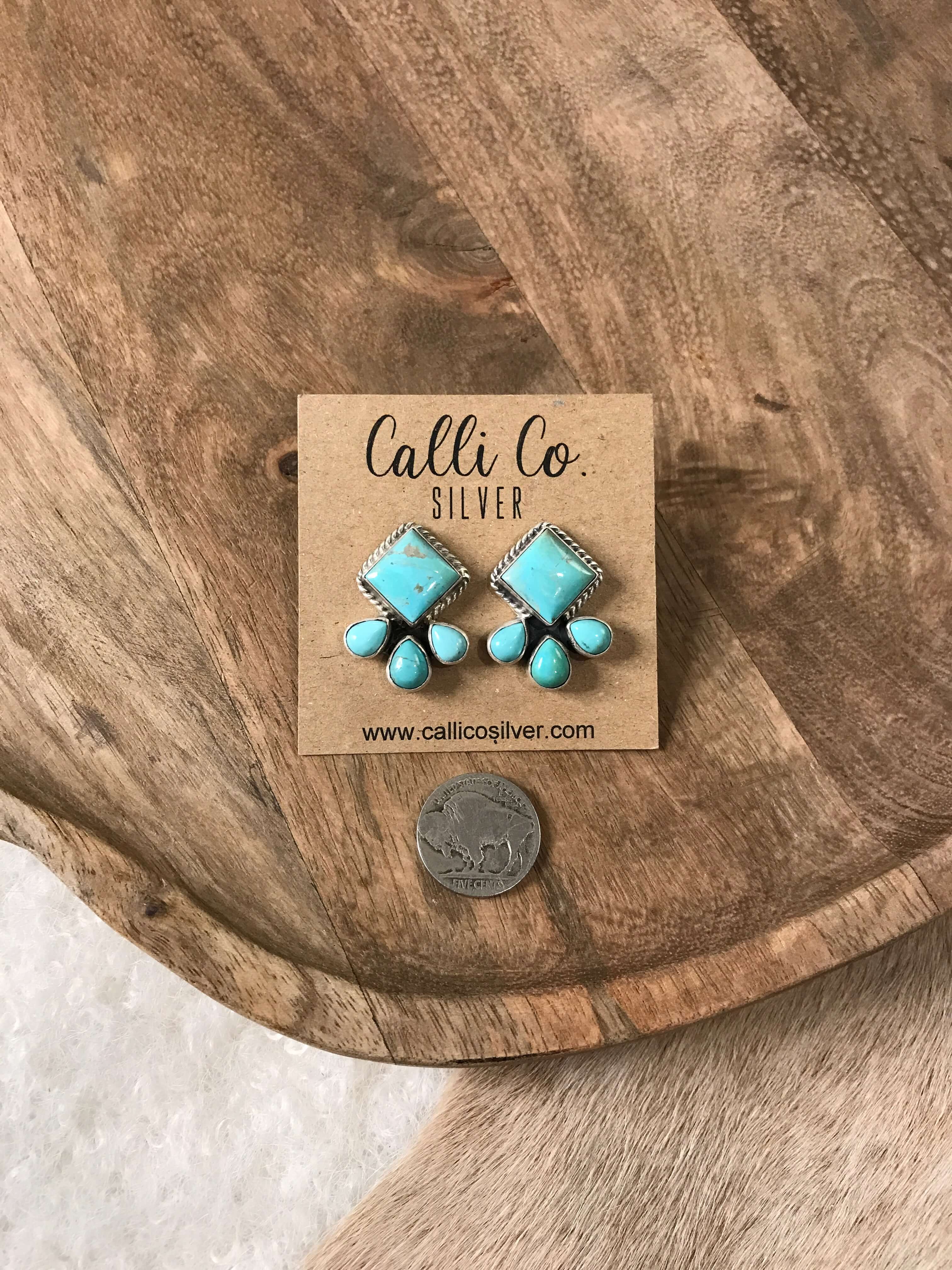 The Piqua Earrings, 6-Earrings-Calli Co., Turquoise and Silver Jewelry, Native American Handmade, Zuni Tribe, Navajo Tribe, Brock Texas
