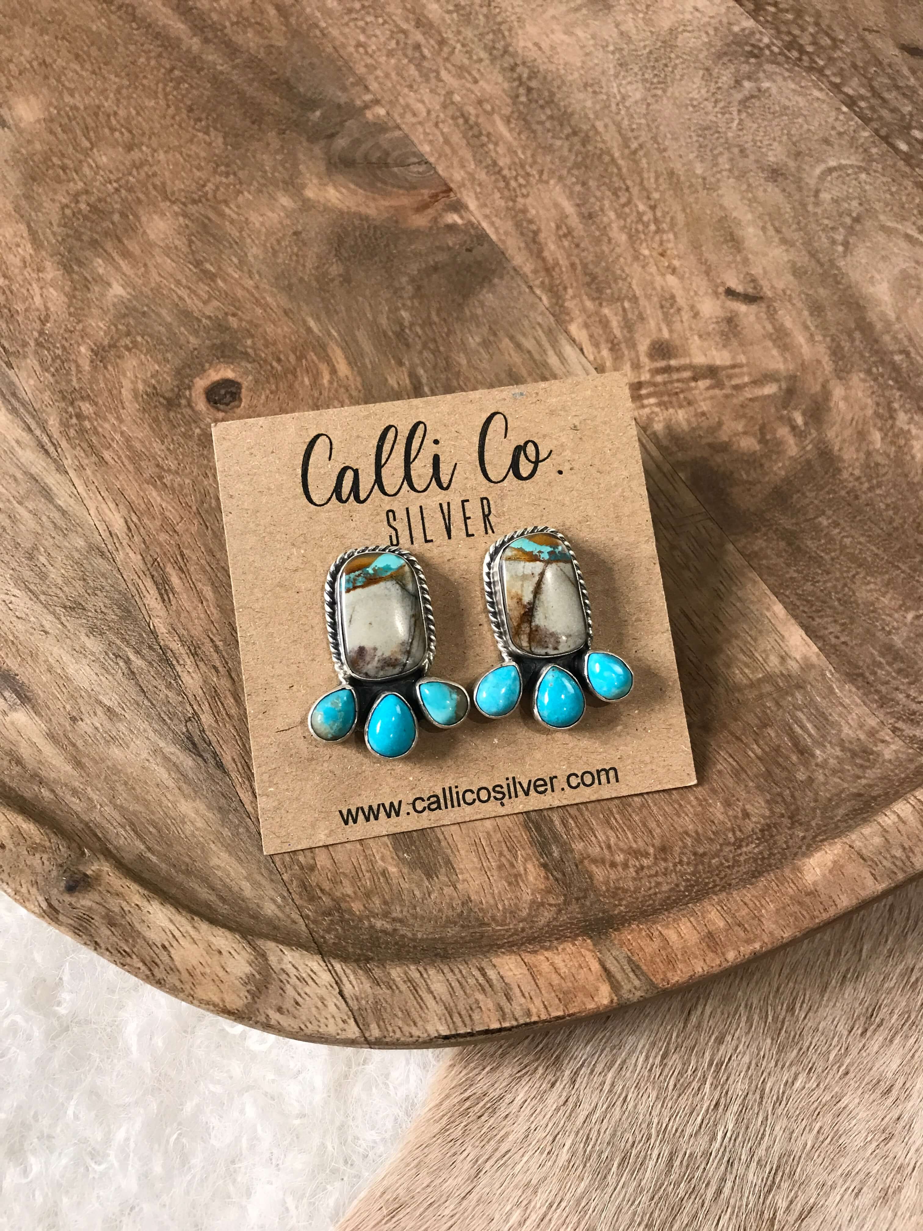 The Piqua Earrings, 7-Earrings-Calli Co., Turquoise and Silver Jewelry, Native American Handmade, Zuni Tribe, Navajo Tribe, Brock Texas