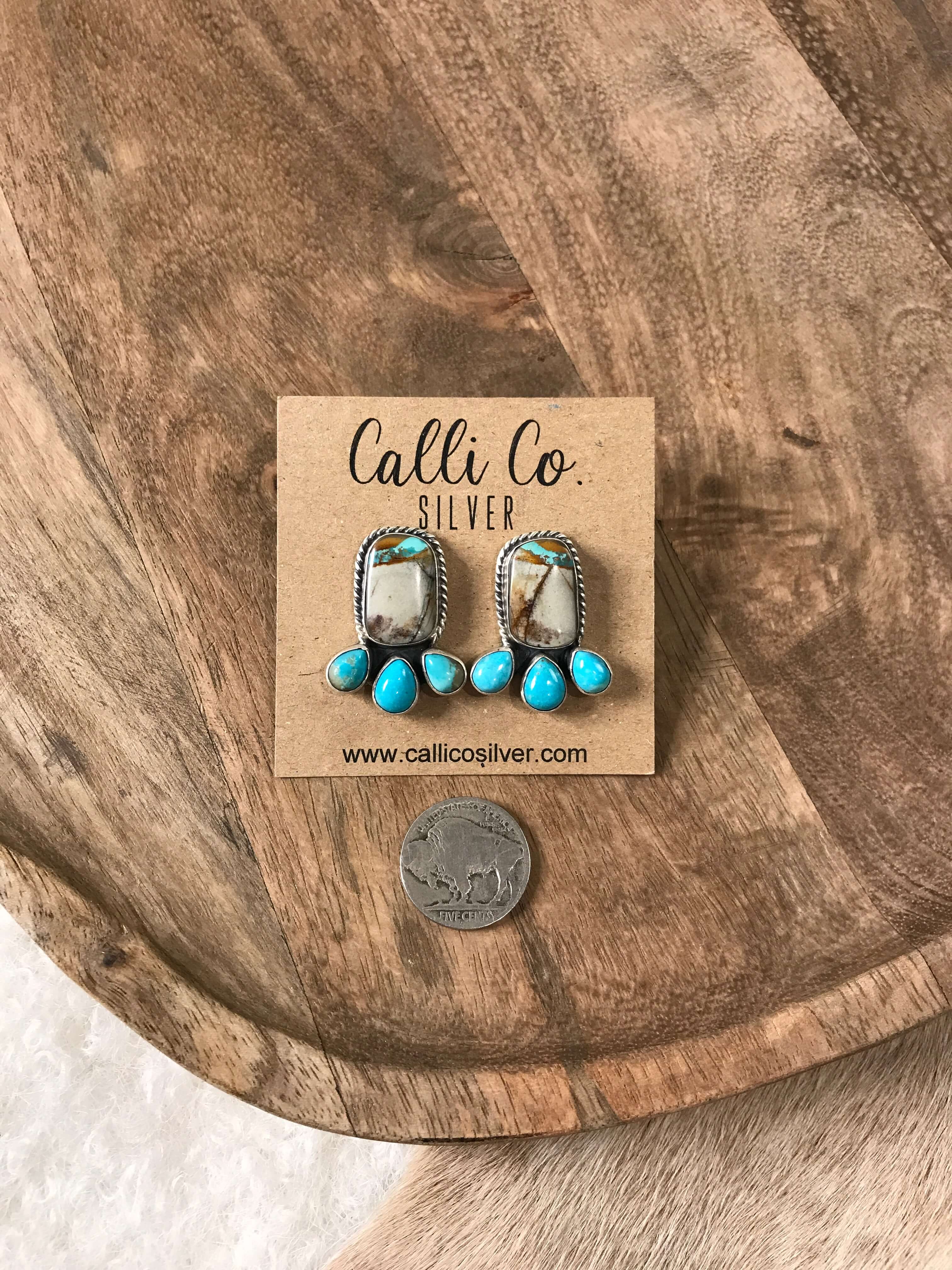 The Piqua Earrings, 7-Earrings-Calli Co., Turquoise and Silver Jewelry, Native American Handmade, Zuni Tribe, Navajo Tribe, Brock Texas